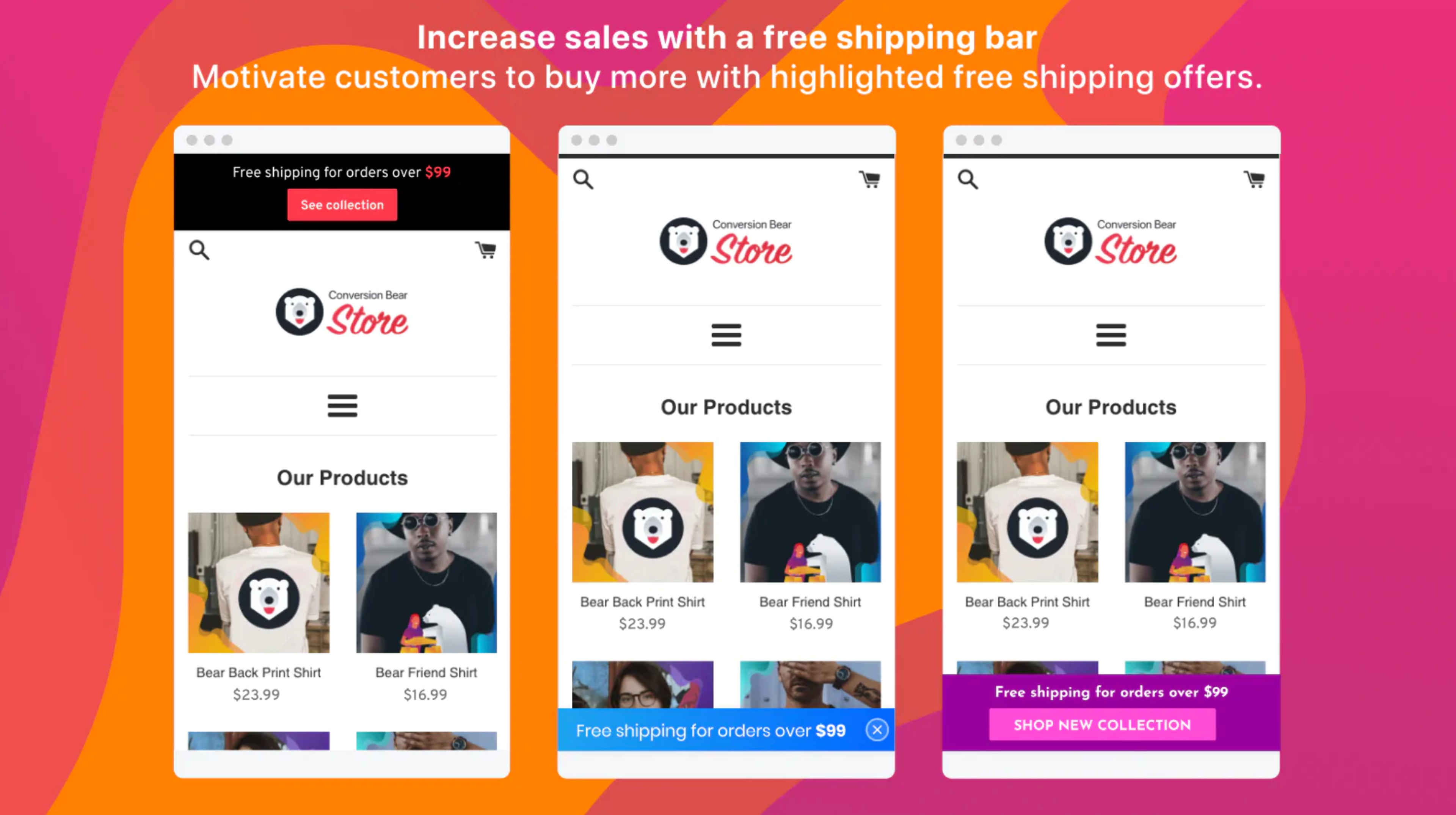 Conversion Bear’s free shipping bar