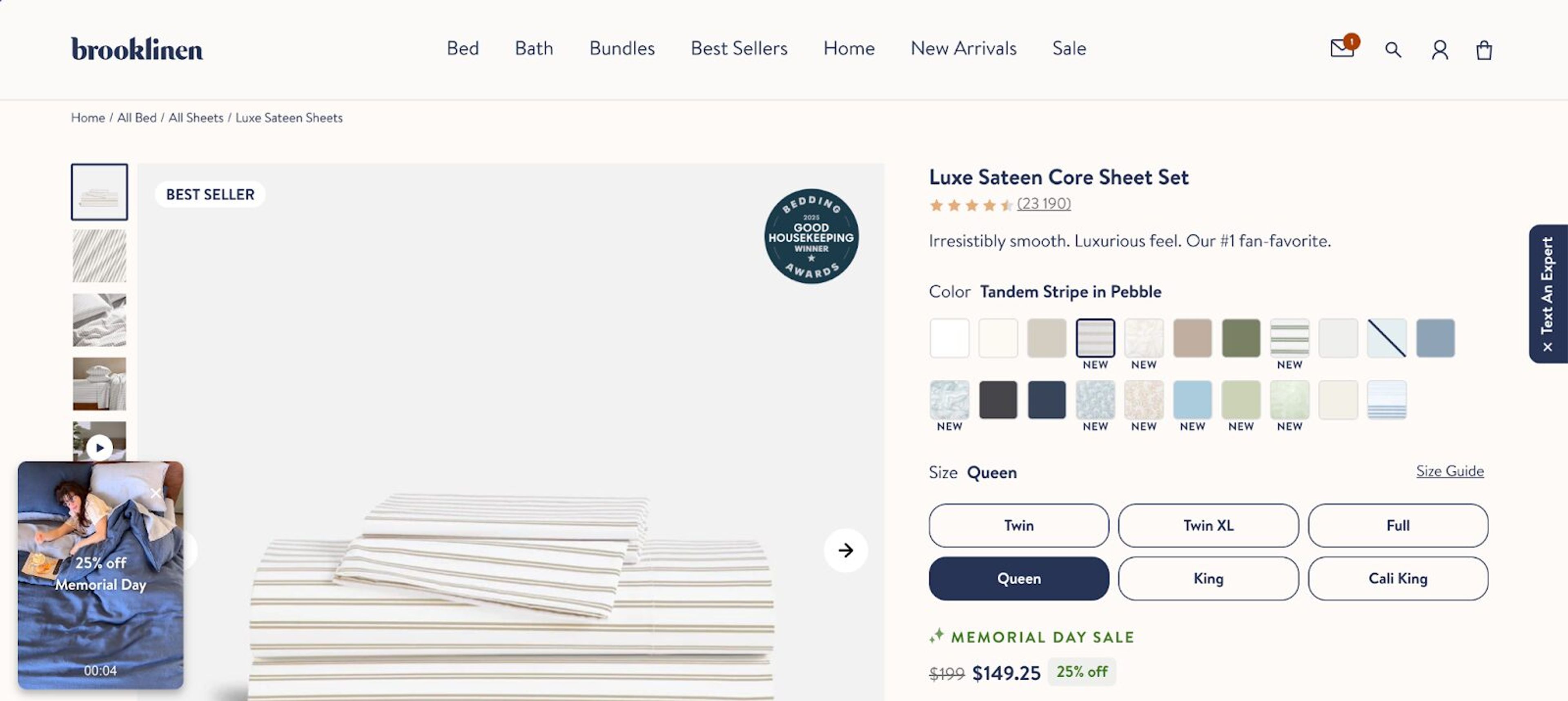 Personalization and customization example from Brooklinen