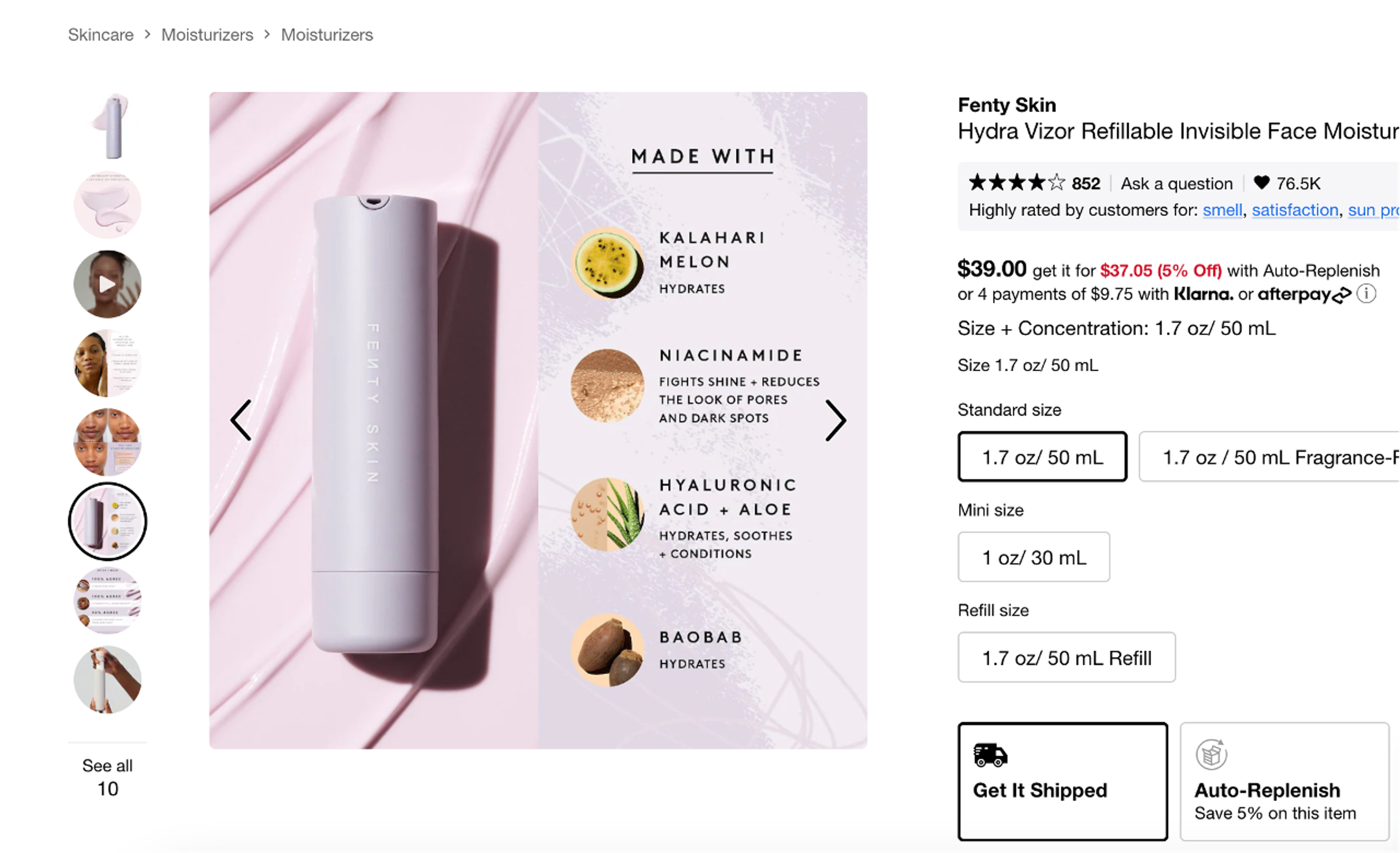 Sephora product page example with product photos