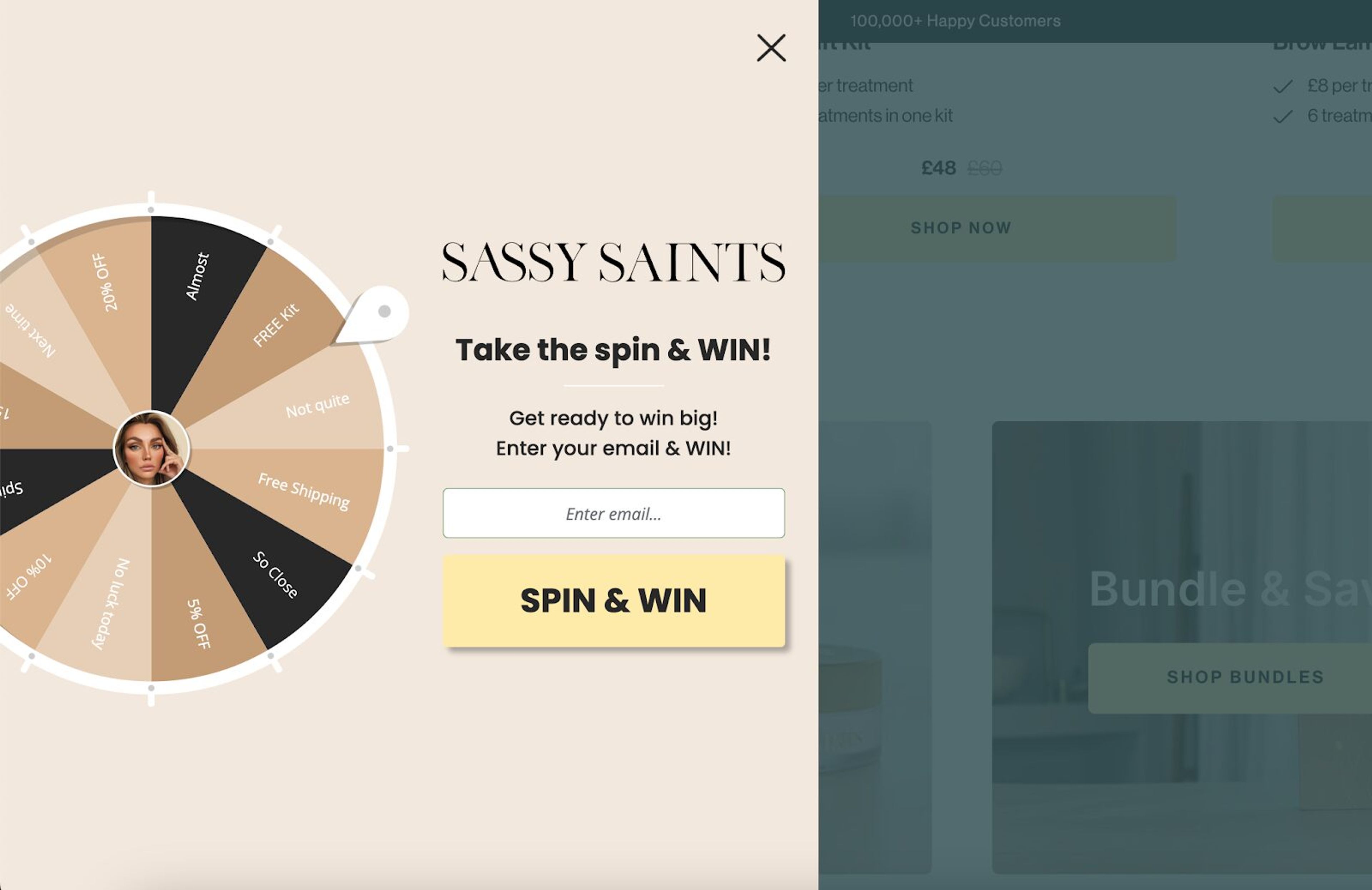 Sassy Saints spin the wheel opt in form is has effective lead generation efforts.