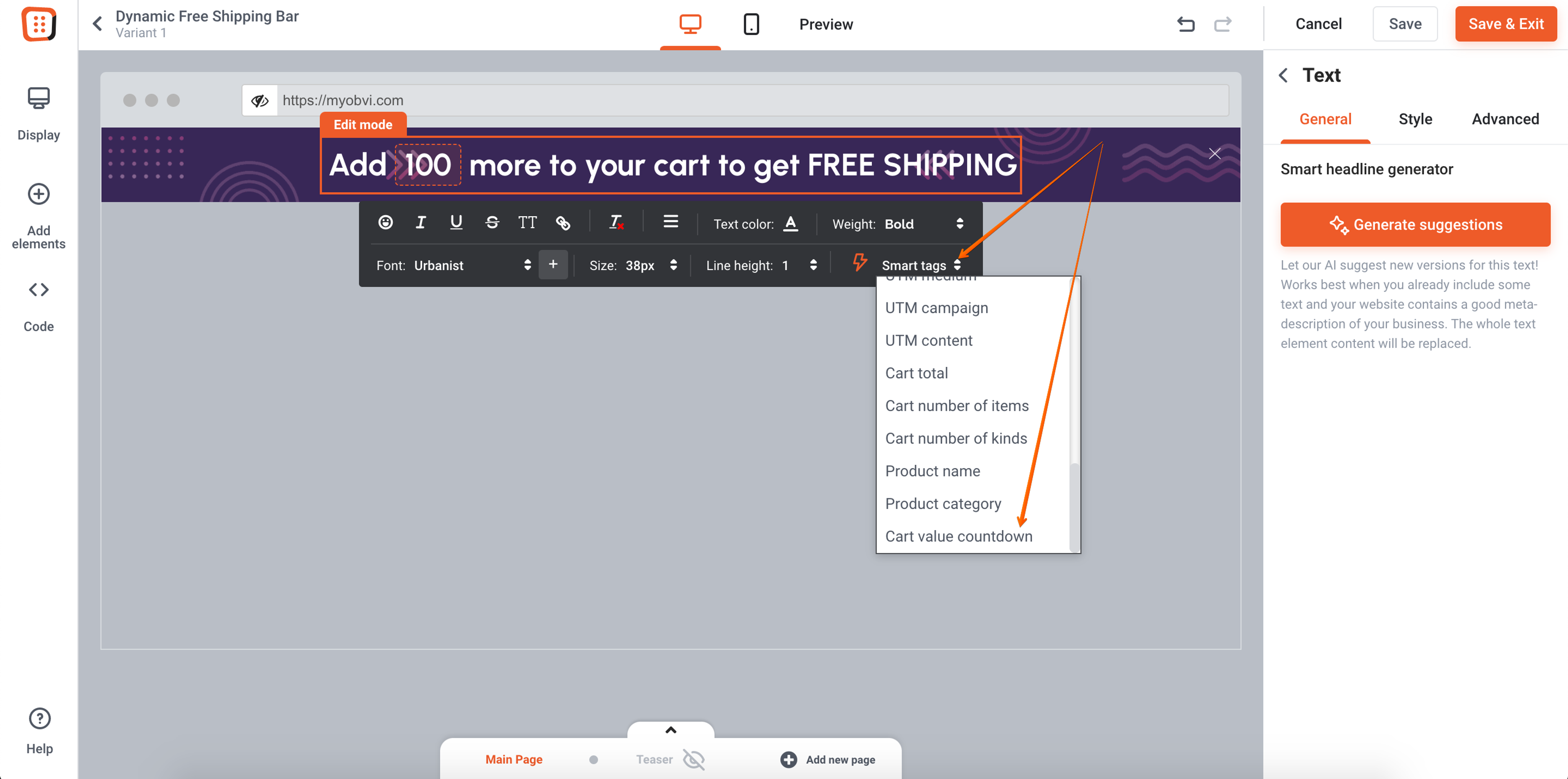 Dynamic free shipping offer in OptiMonk
