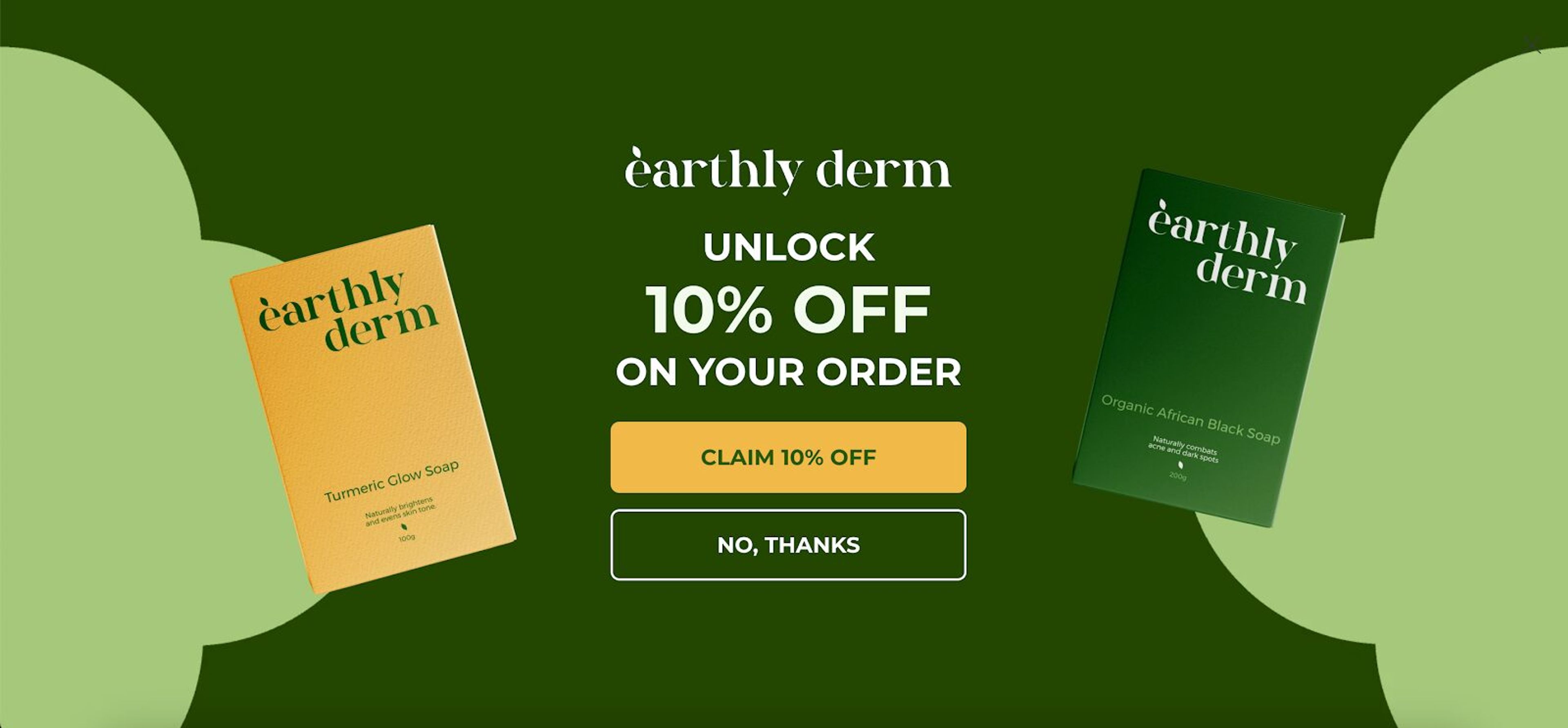 Earthly Derms full screen popup example.