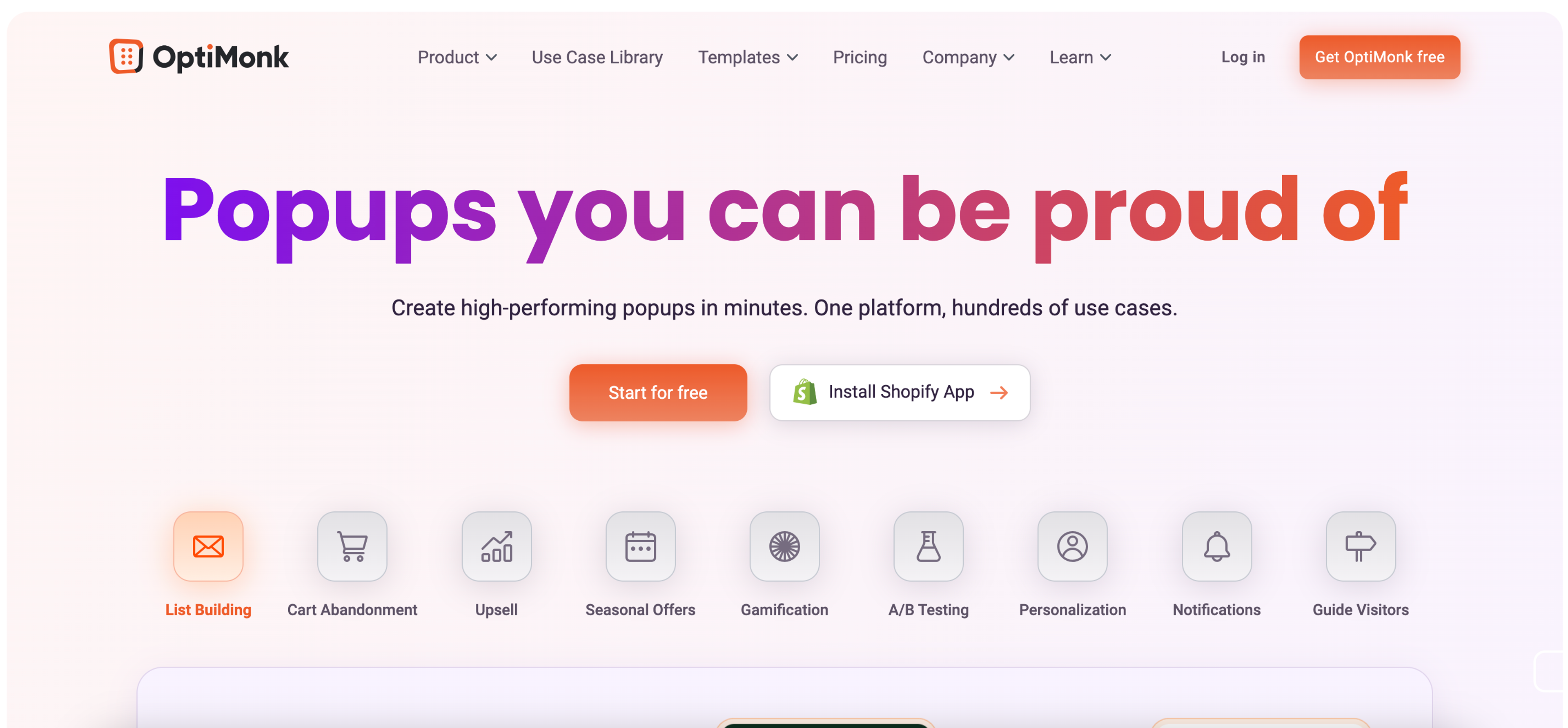 OptiMonk popup builder website feedback tool