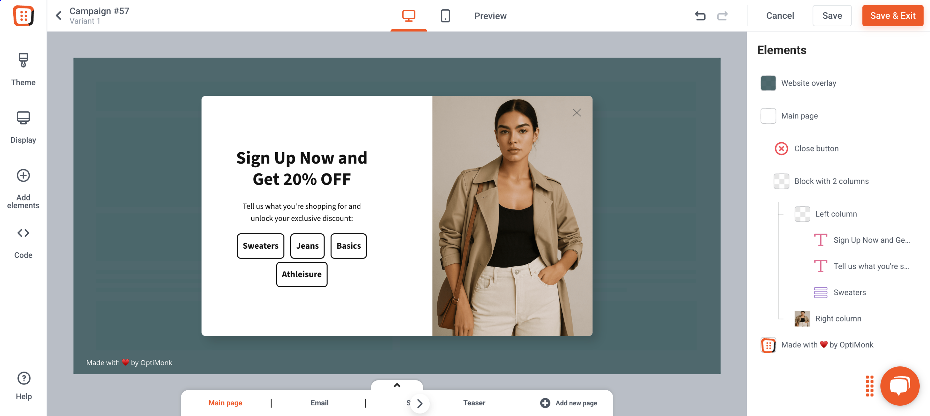 Create a fashion popup