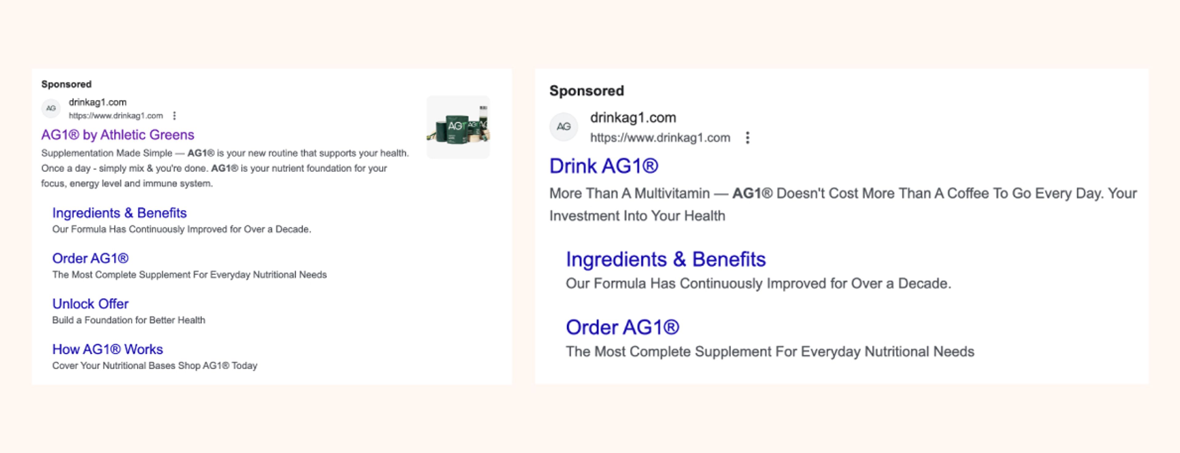 AG1 search ads on Google