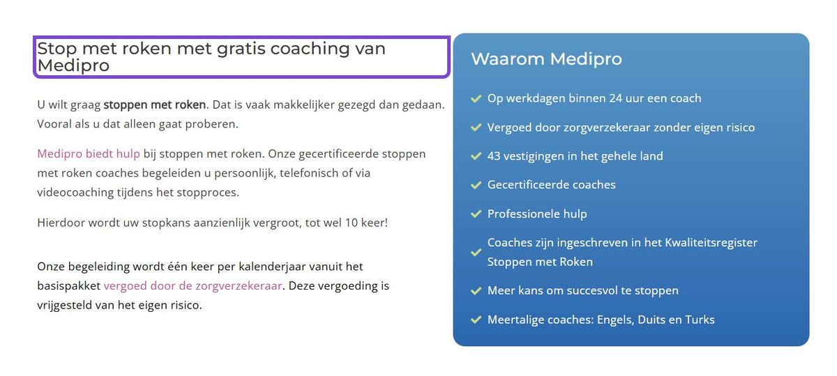 Stop smoking landing page