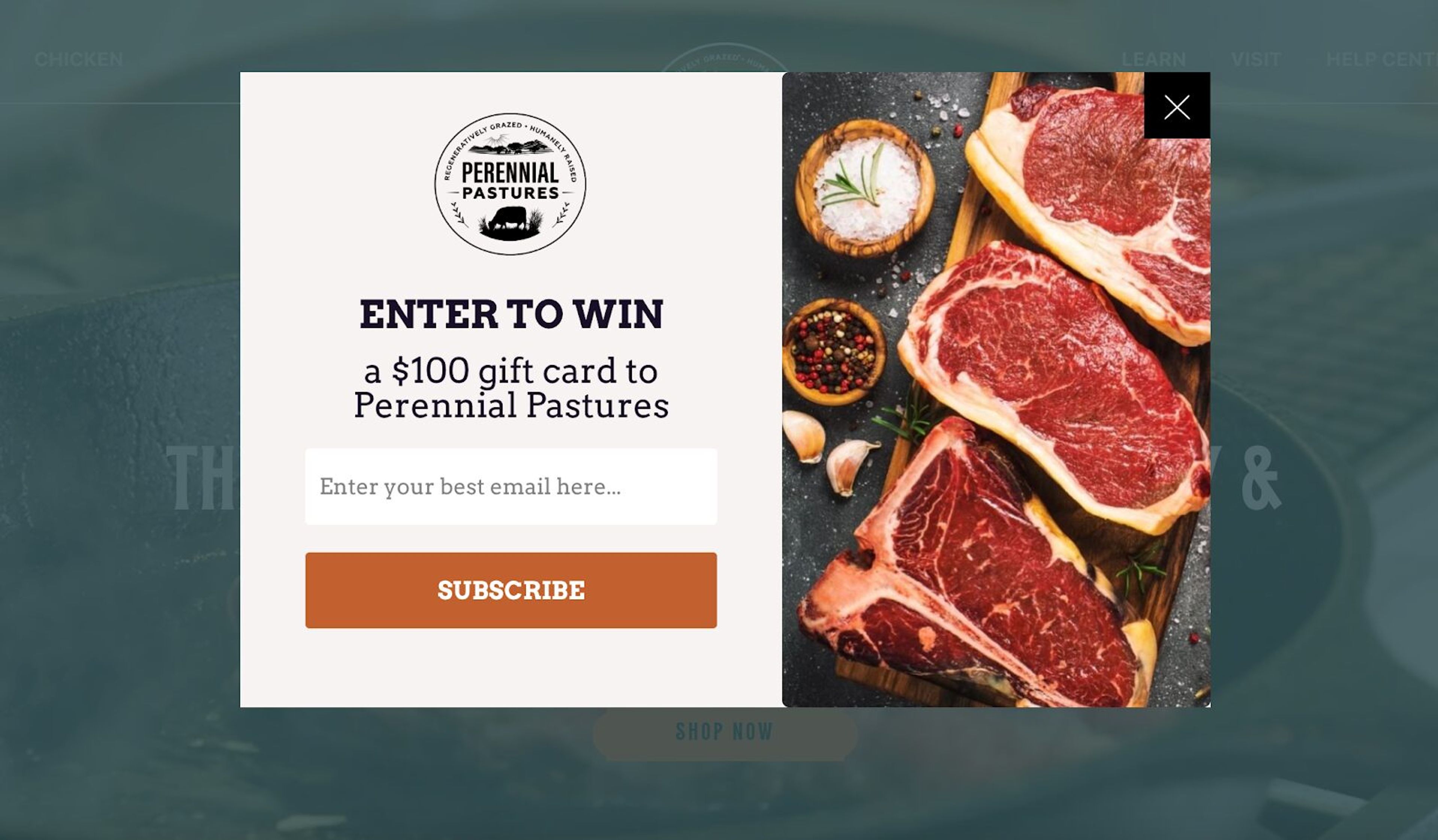 Perennial Pastures win a gift inline form is encouraging visitors to win a prize.