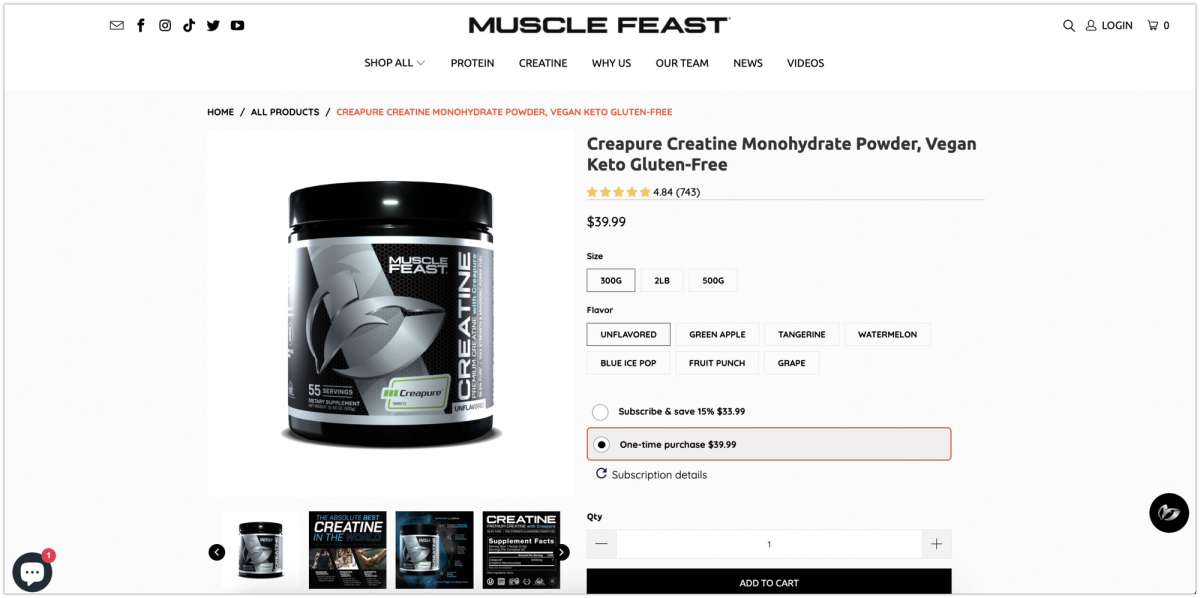 Muscle Feast product page before optimization