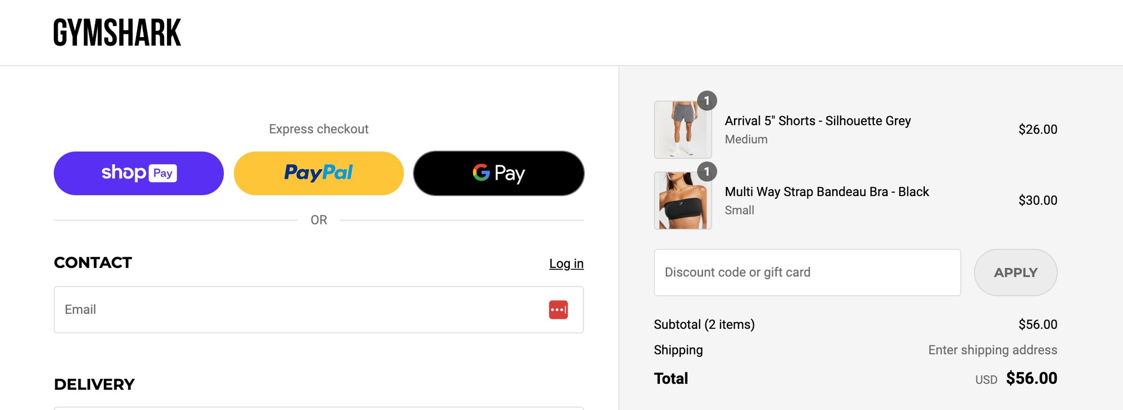 Gymshark express checkout