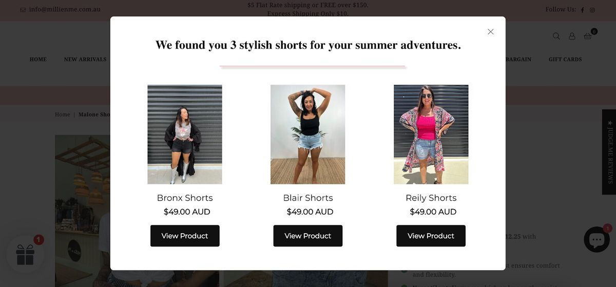 Product recommendation popup