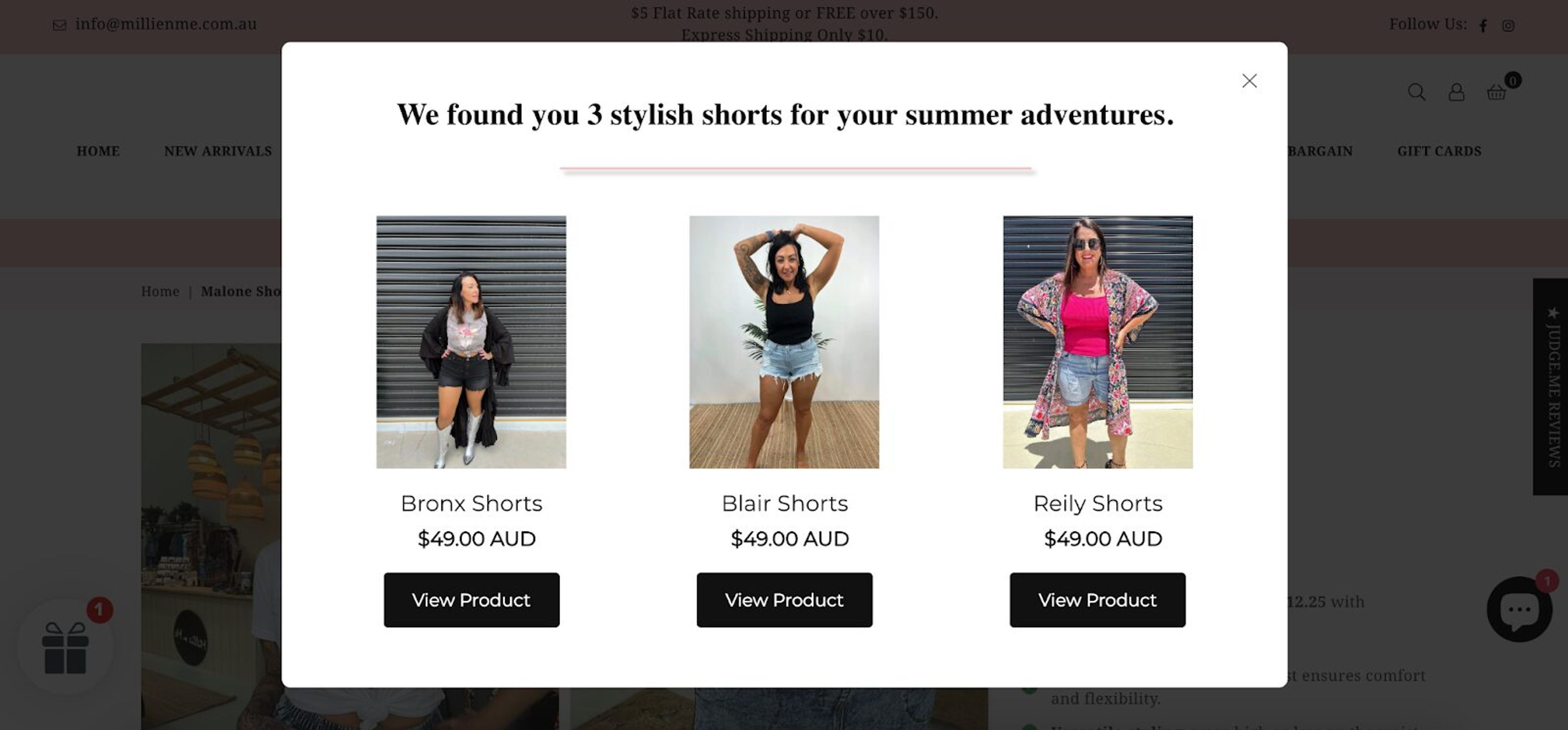 Product recommendation popup