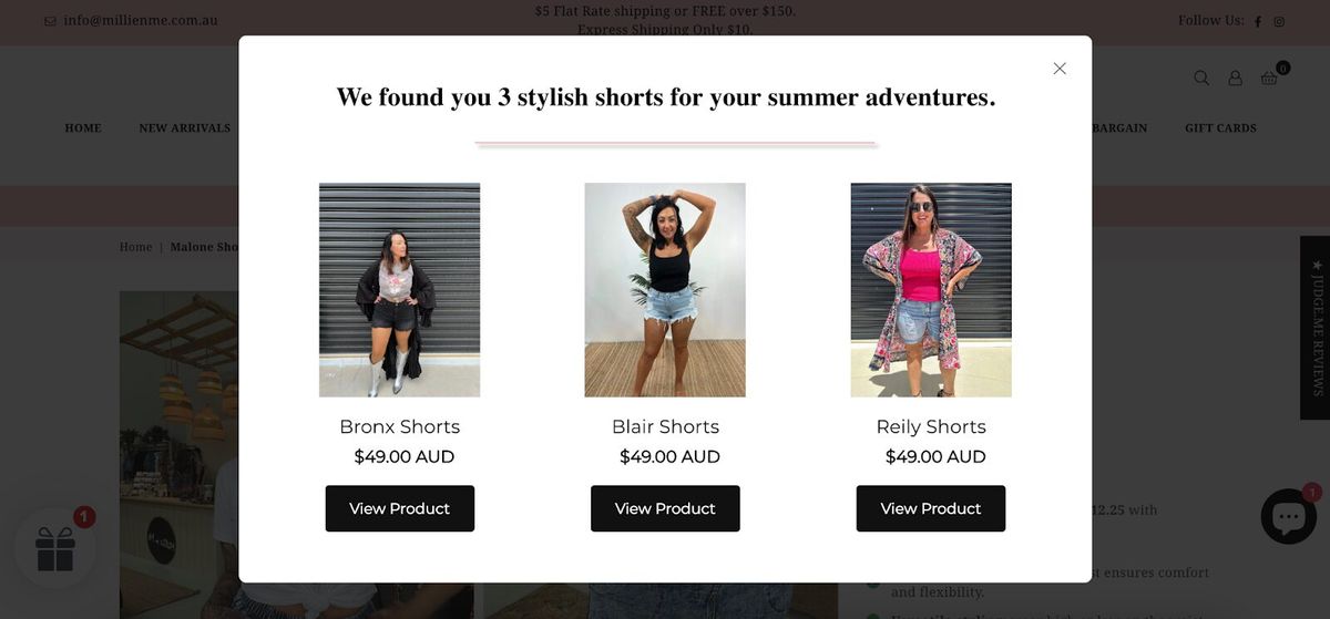 Product recommendation popup