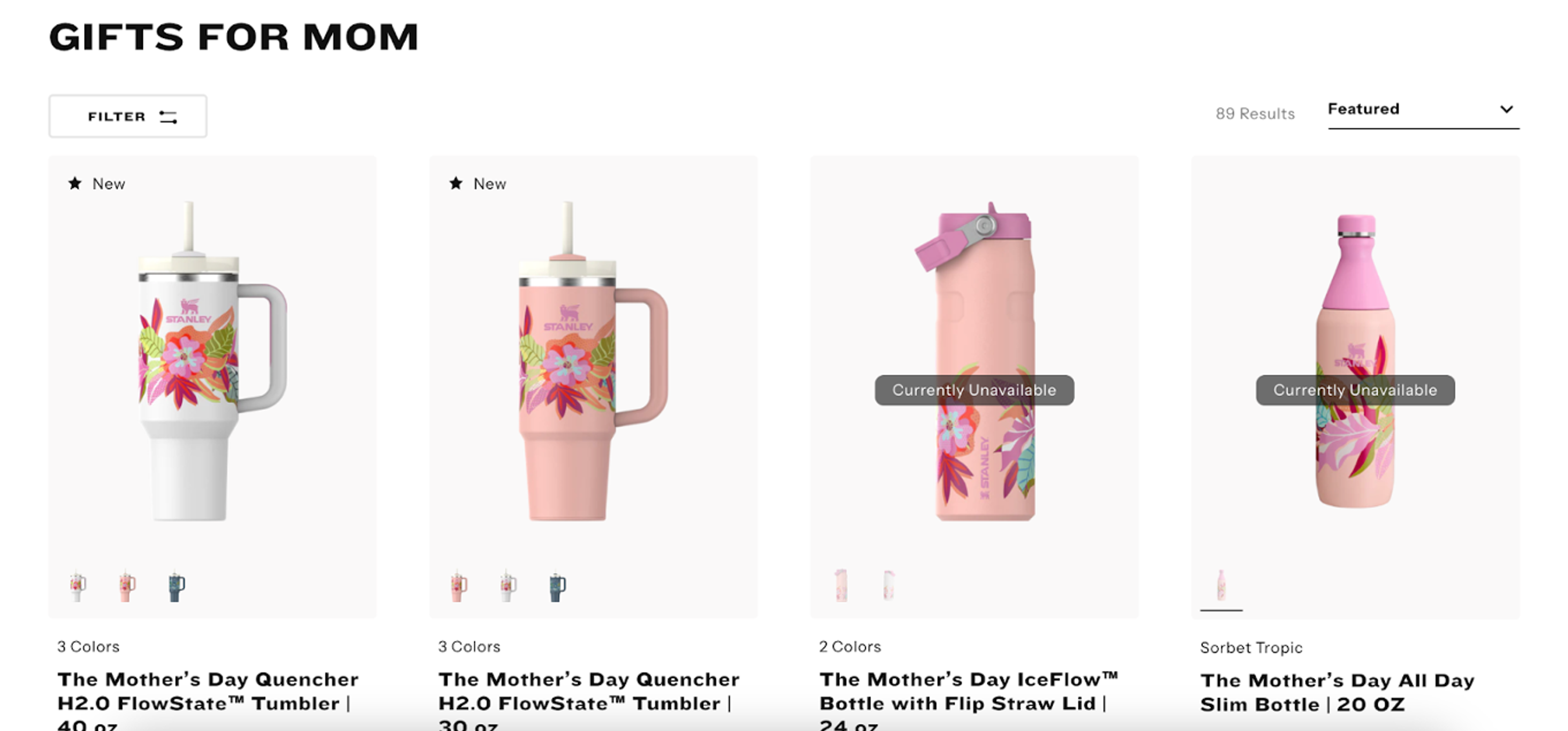 Stanley website "Gifts for Mom" category
