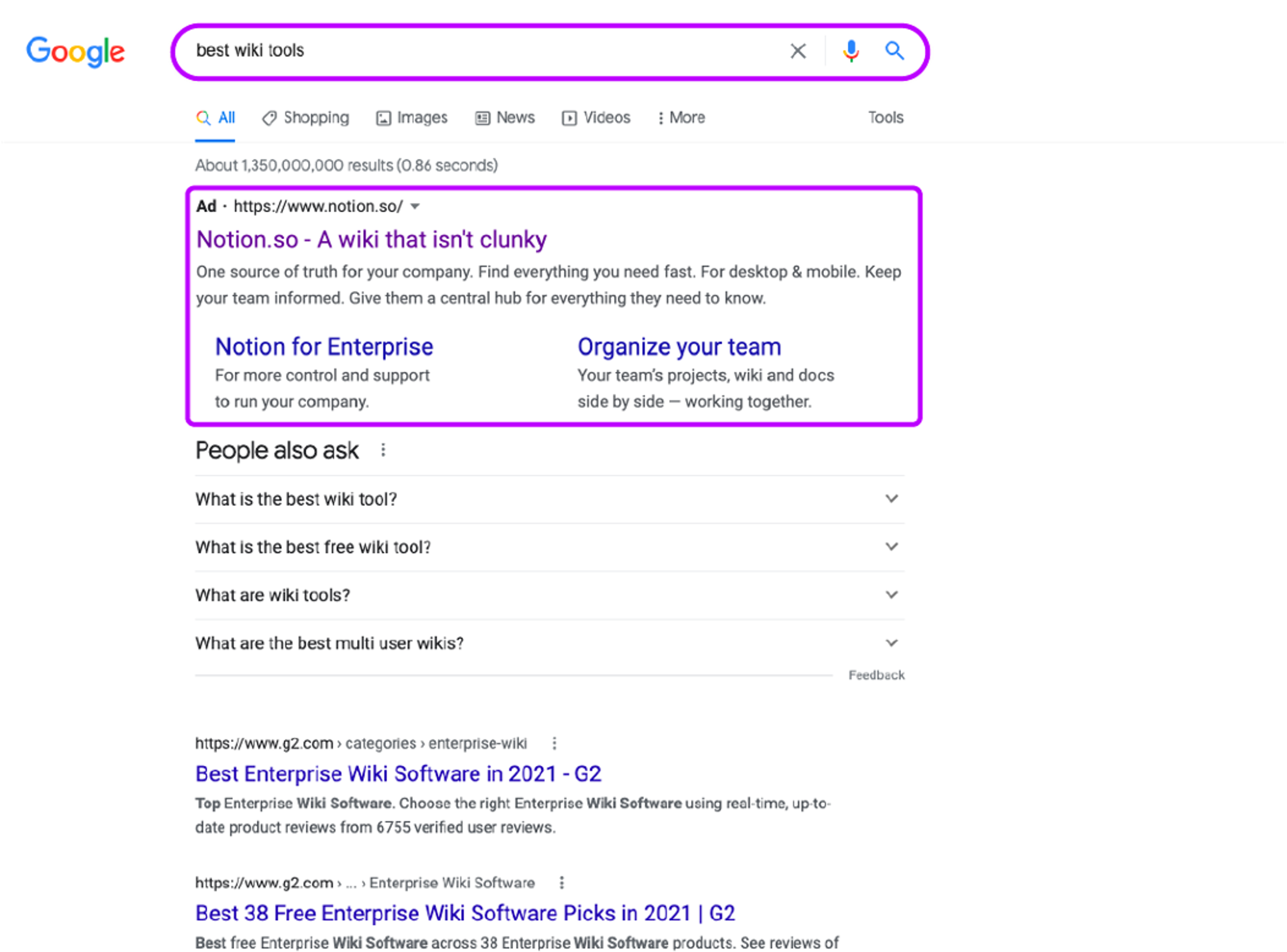 A Google ad by Notion