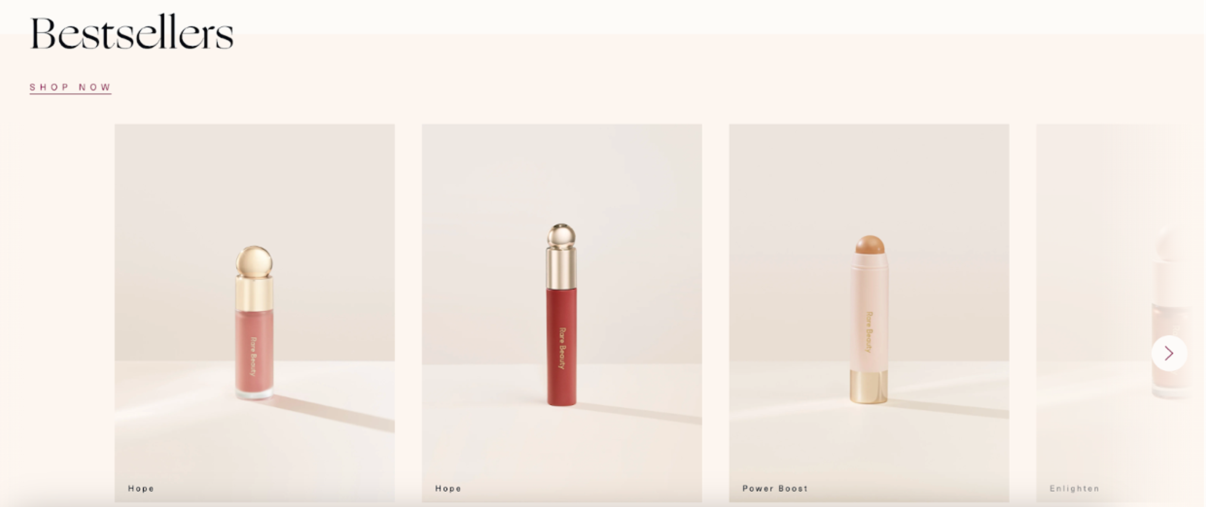 Rare Beauty homepage highlighting bestsellers