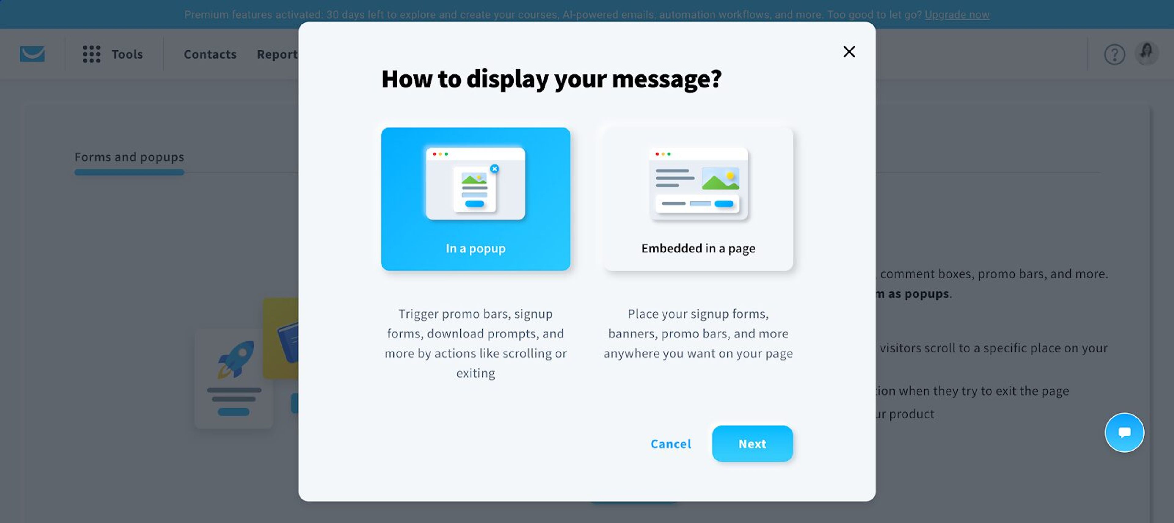 Create a popup or an embedded form.