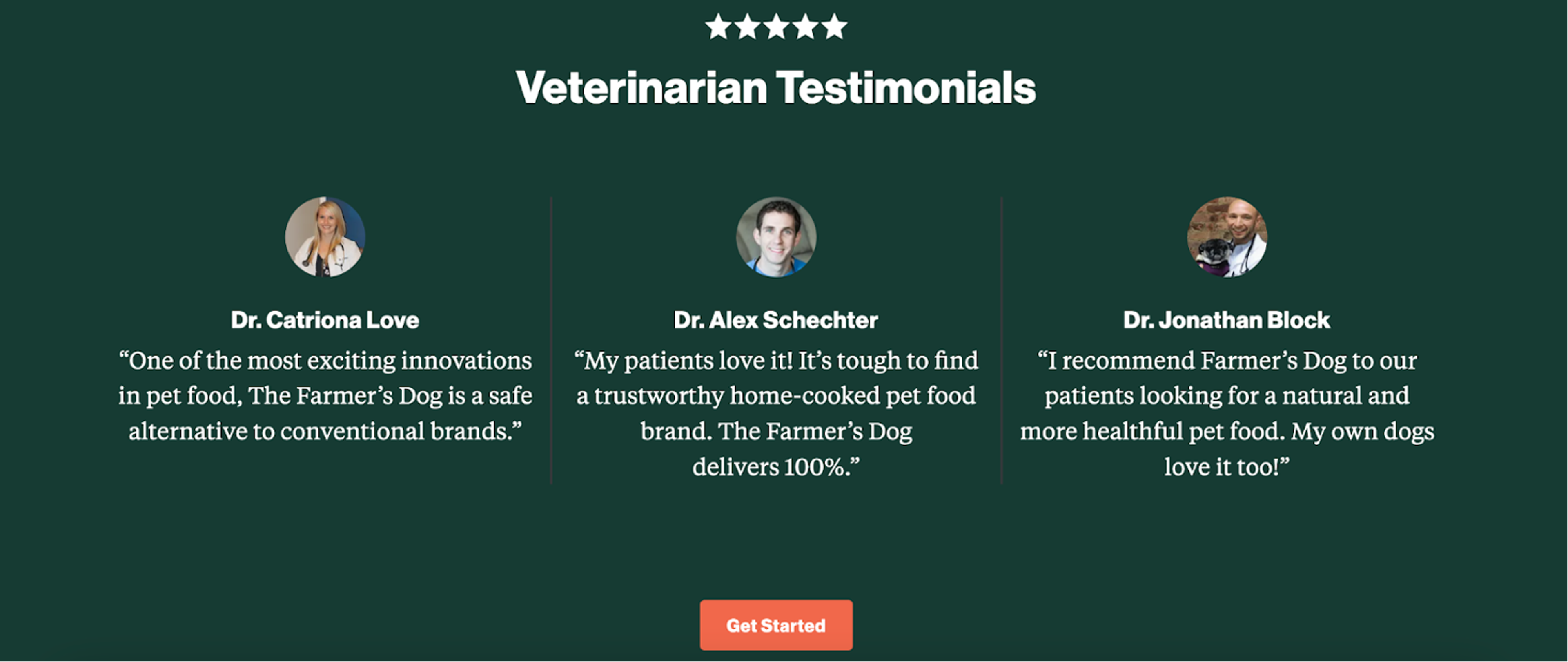 Veterinarian testimonials on The Farmer’s Dog website