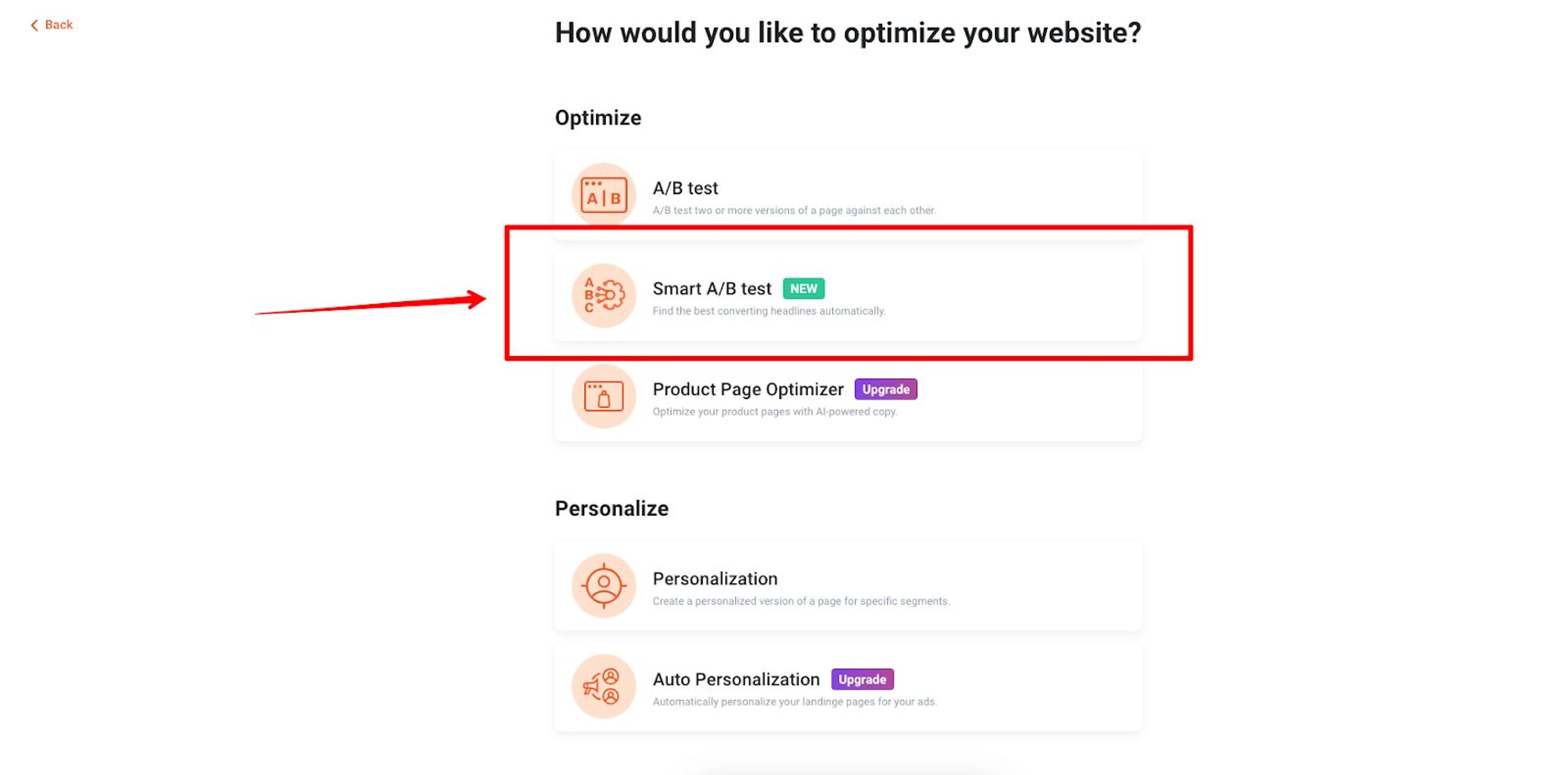 OptiMonk Smart A/B testing can help your streamline headline testing.