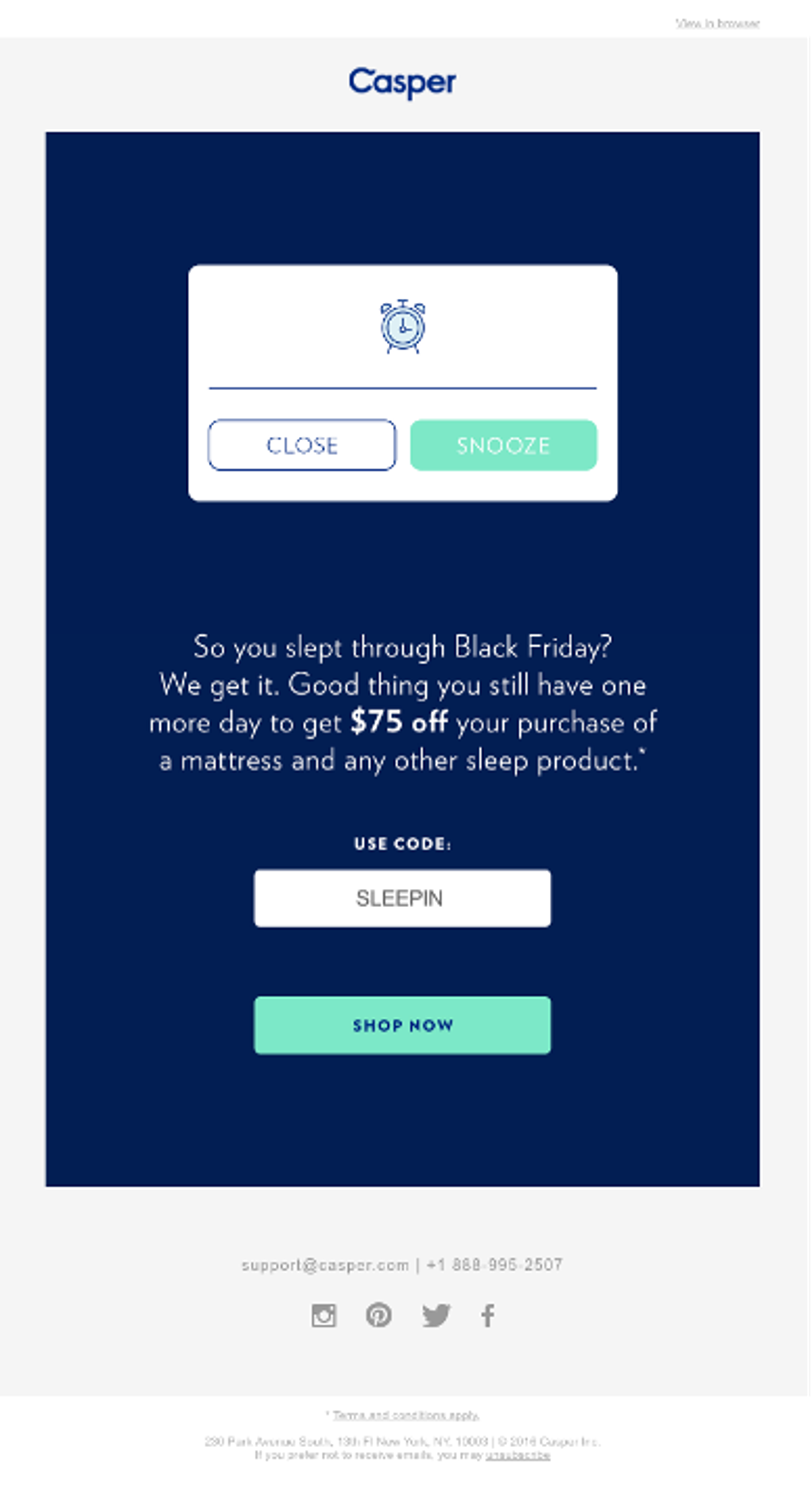 A Casper marketing email
