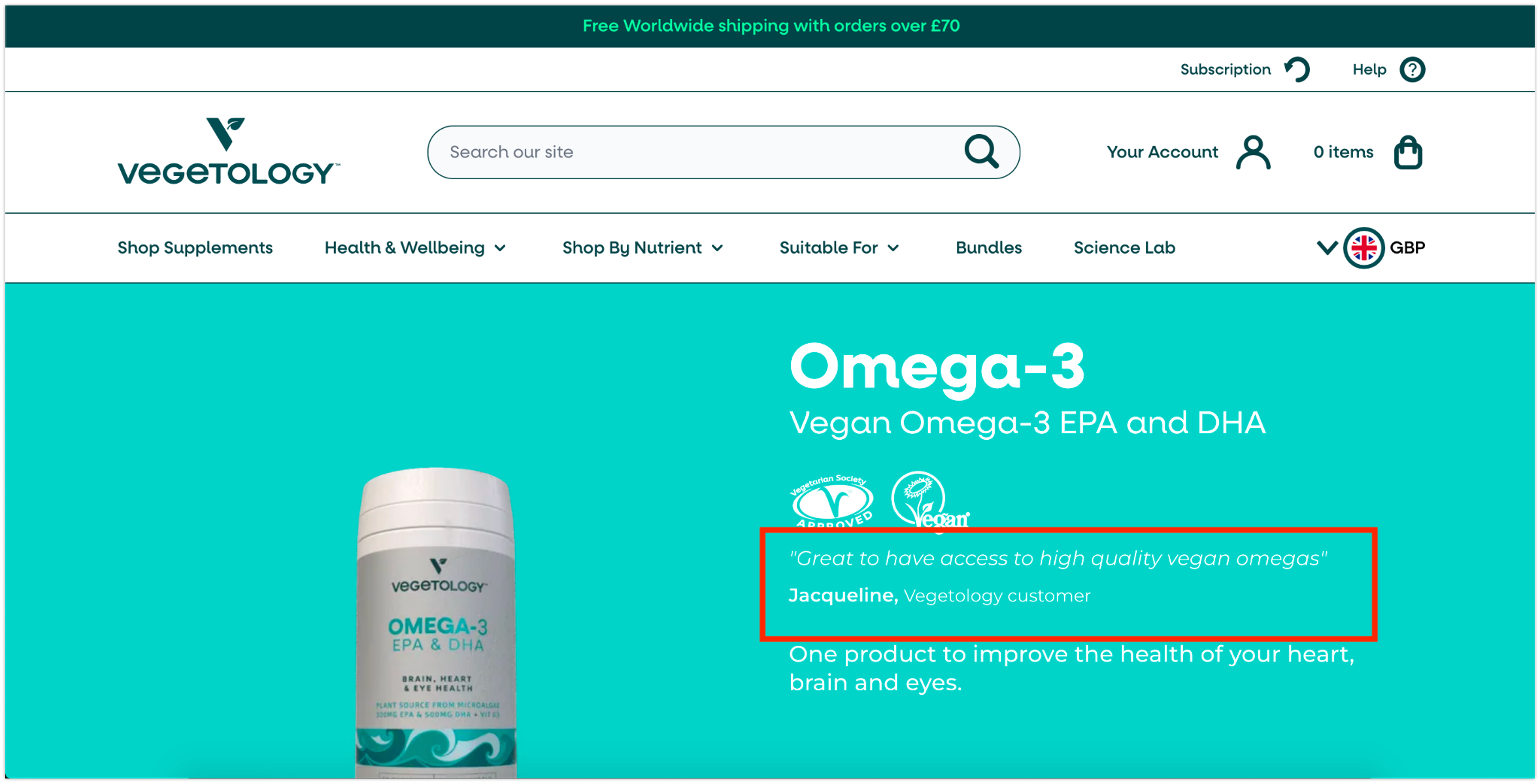 Vegetology product page