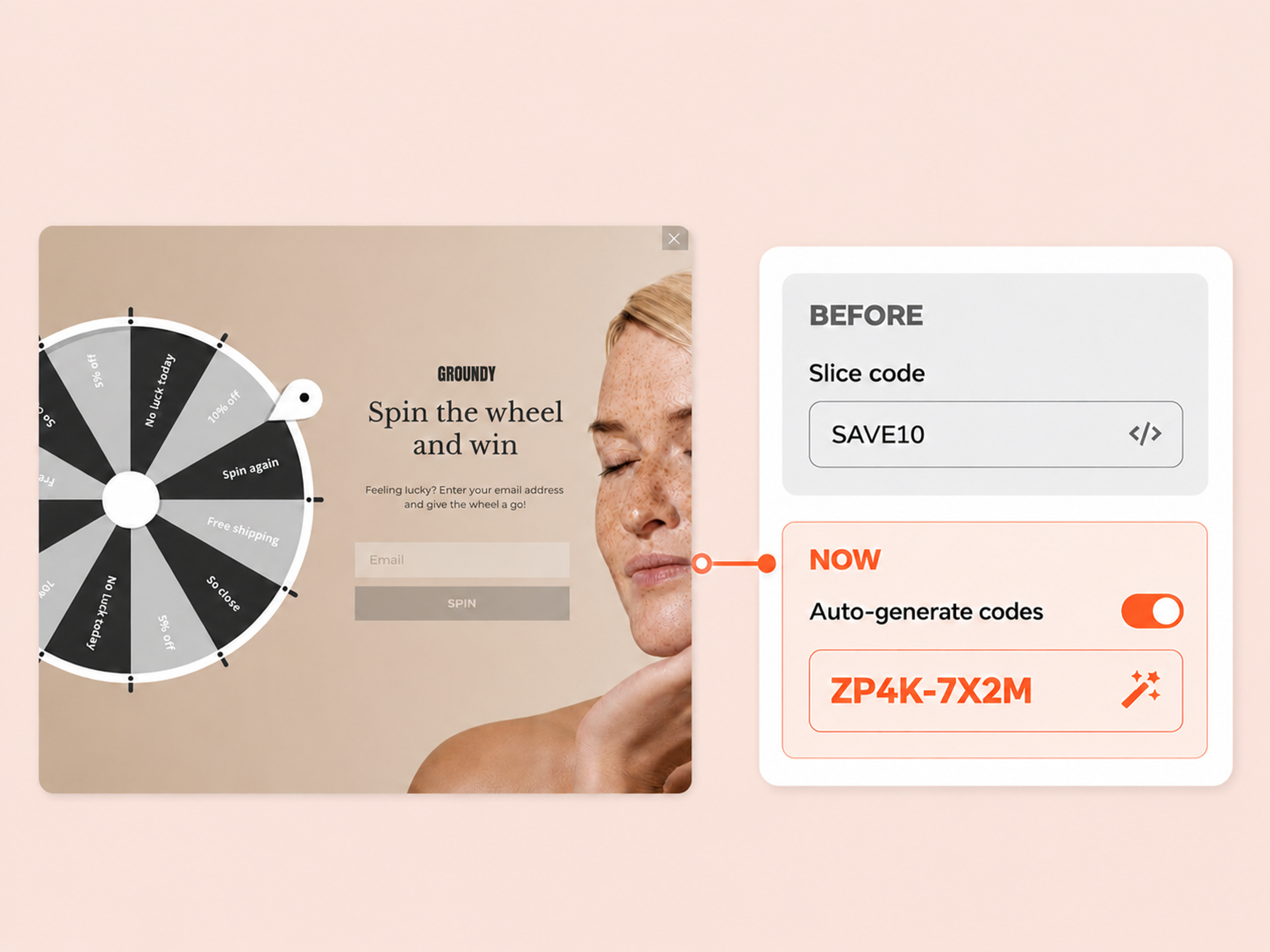 Unique coupon codes for gamification popups