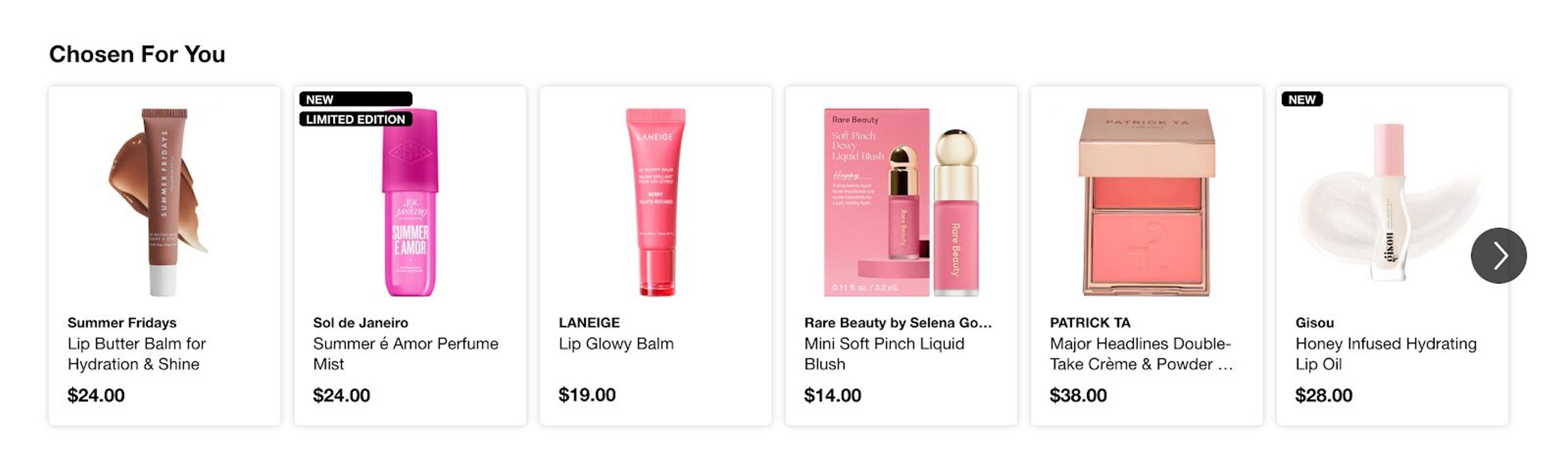 Personalized featured product collection is created by Sephora