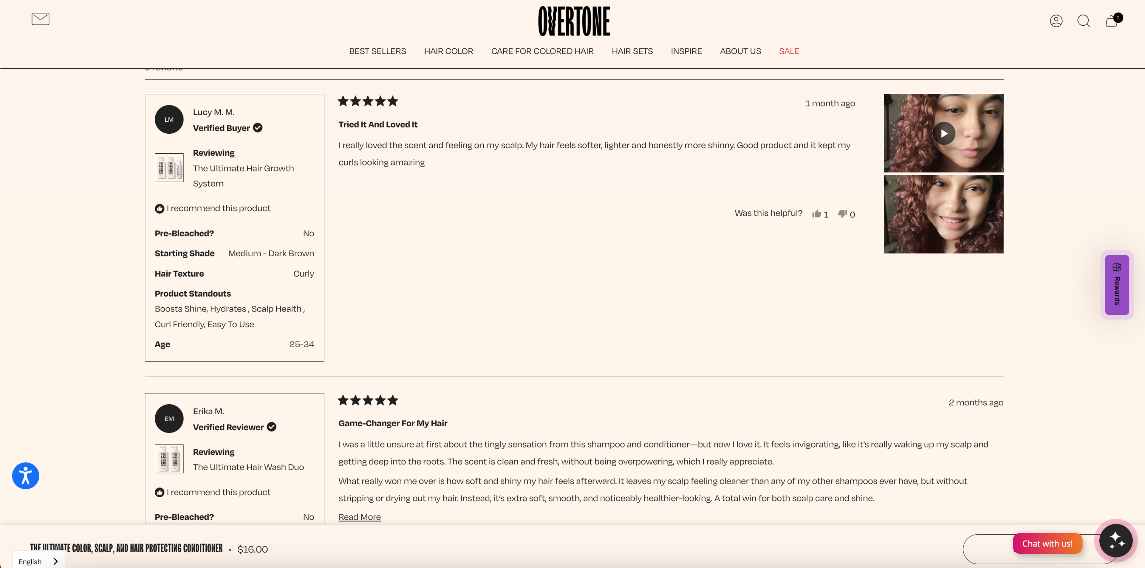 Overtone integrates customer reviews and testimonials
