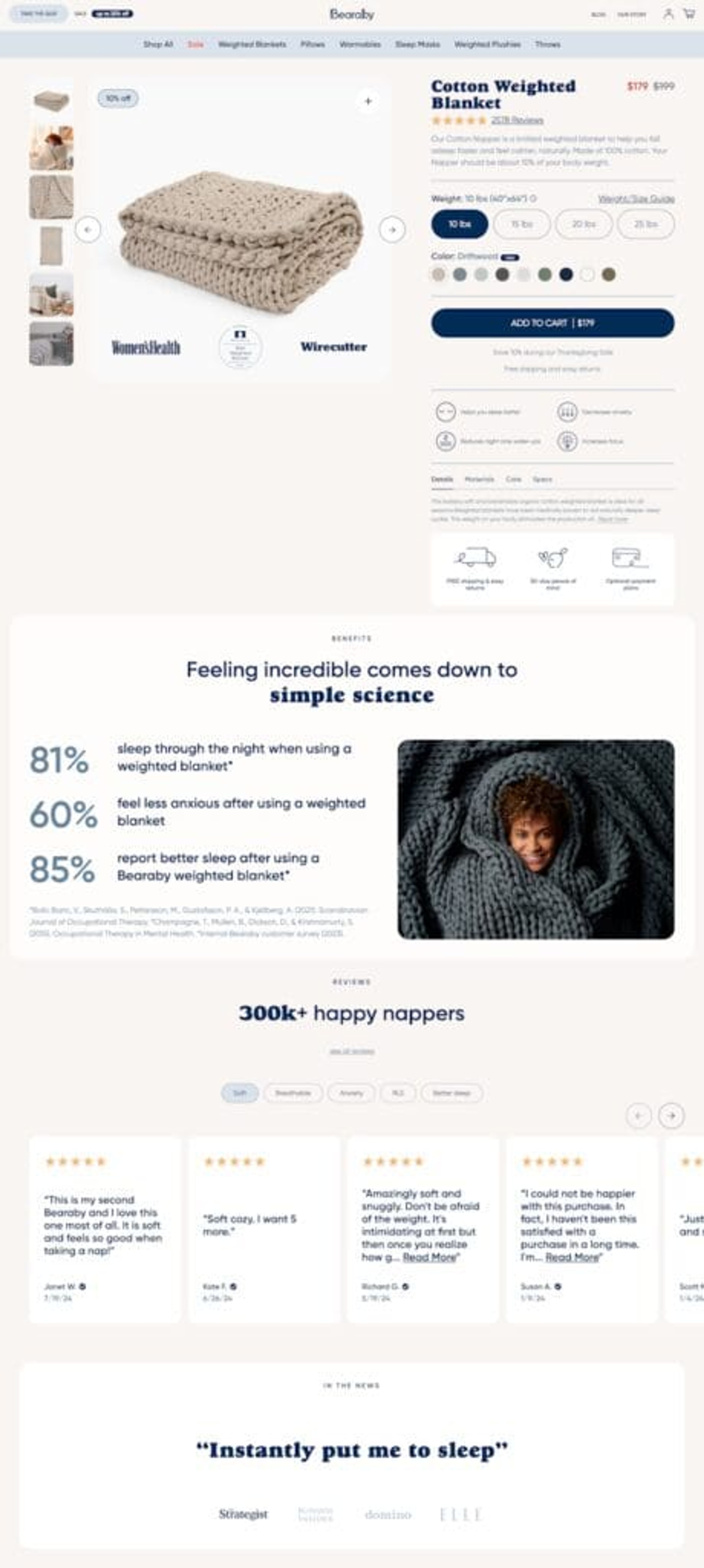 Bearaby's Shopify landing pages embraces cozy aesthetic for potential customers.
