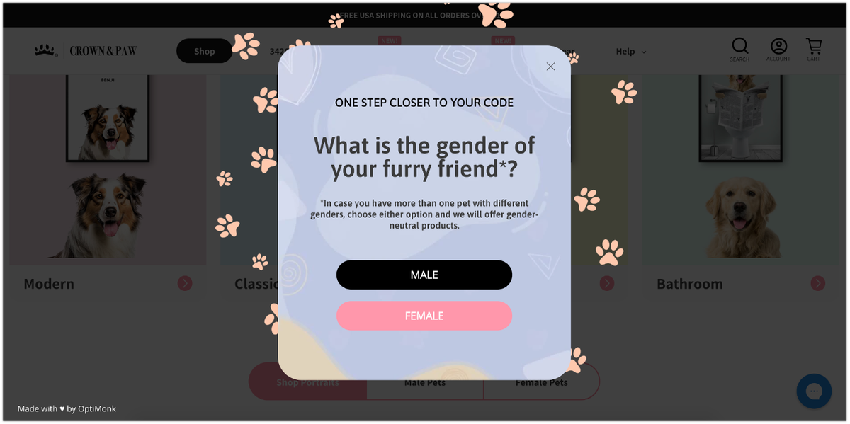Crown &amp; Paw segmentational popup