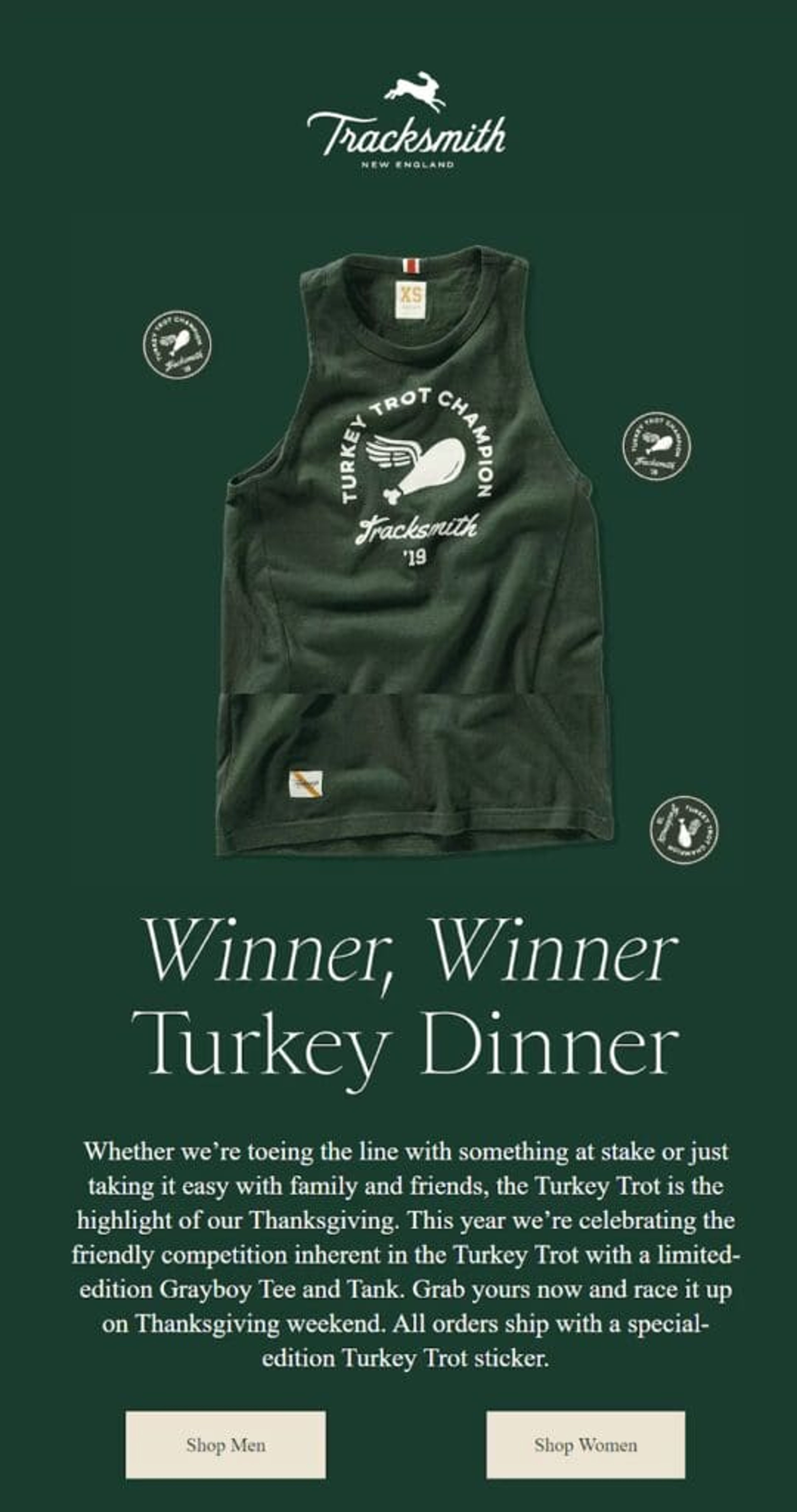 Thanksgiving marketing strategy from Tracksmith.