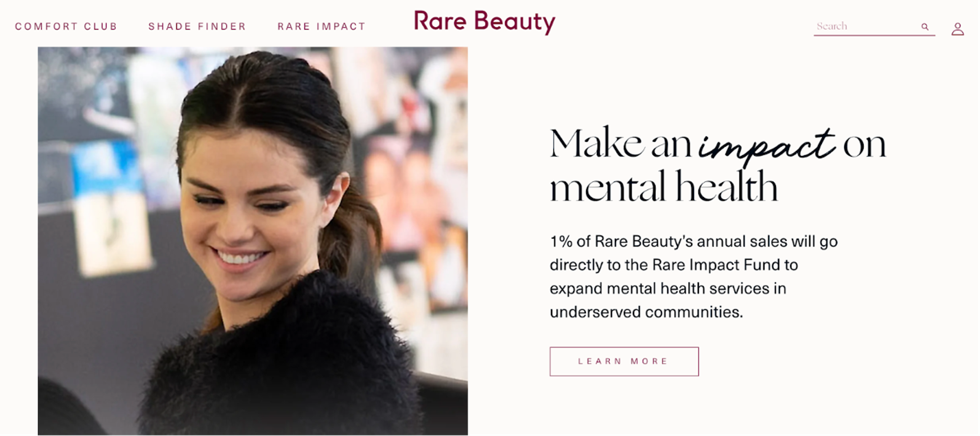Rare Beauty Impact Fund highlighted on website