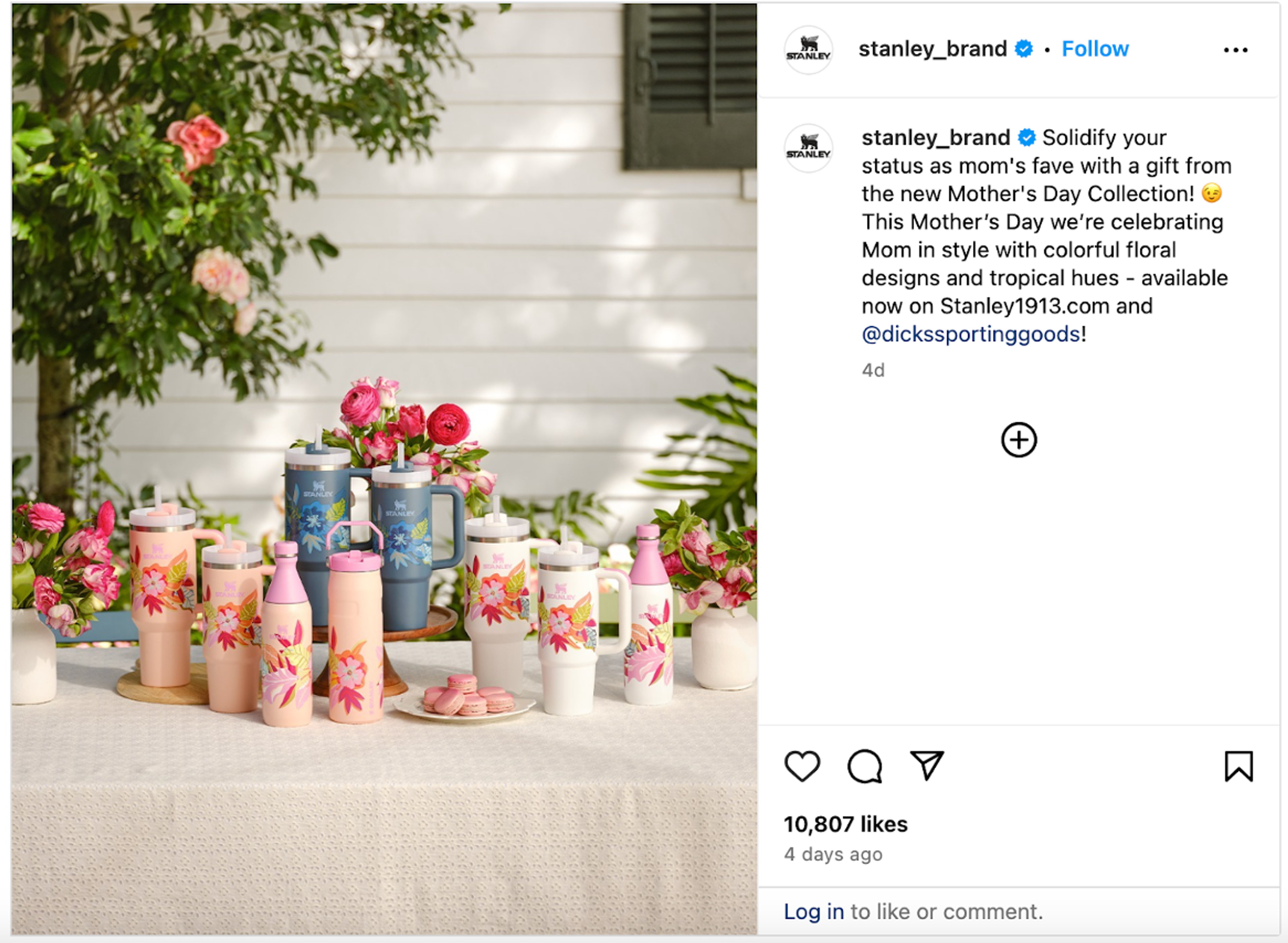 Stanley Instagram post about the Mother's Day collection