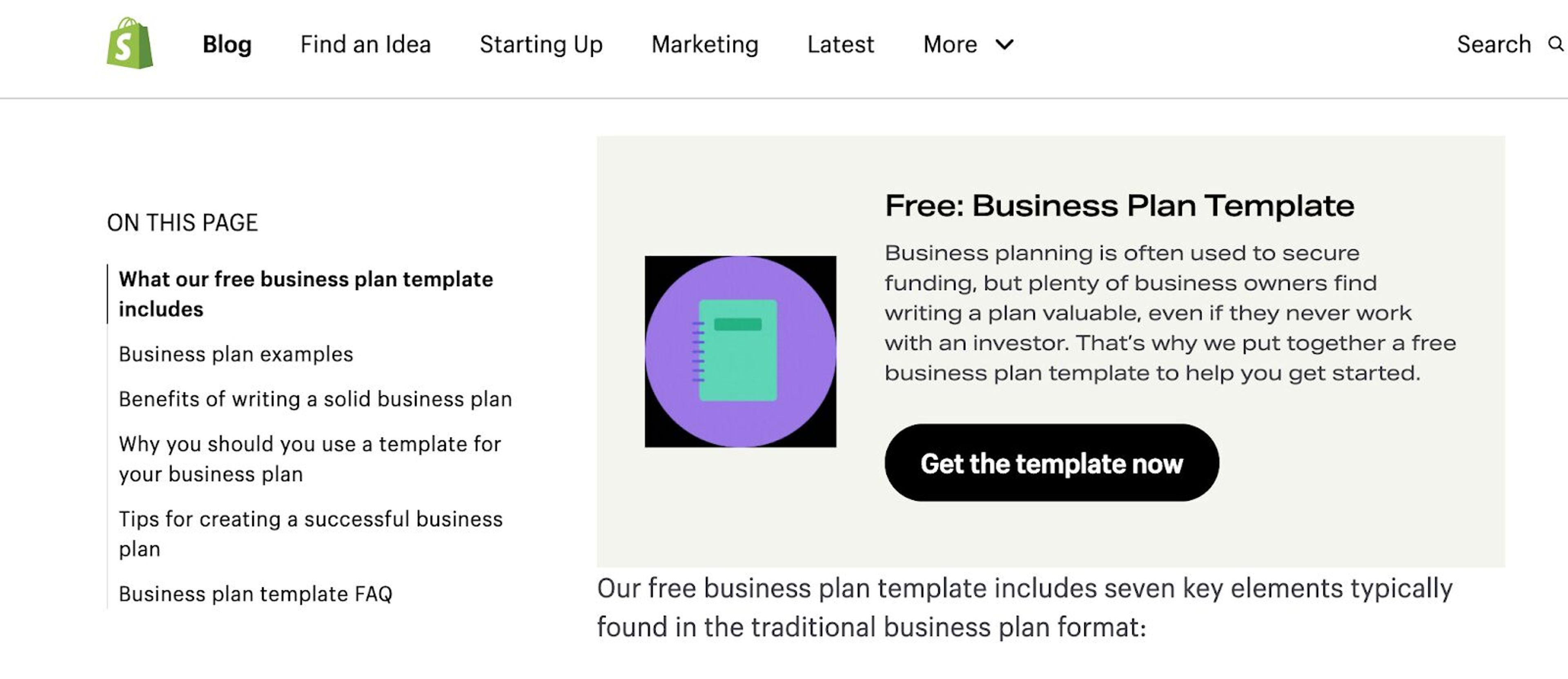 Shopify offers free business templates as part of their gated content marketing strategy