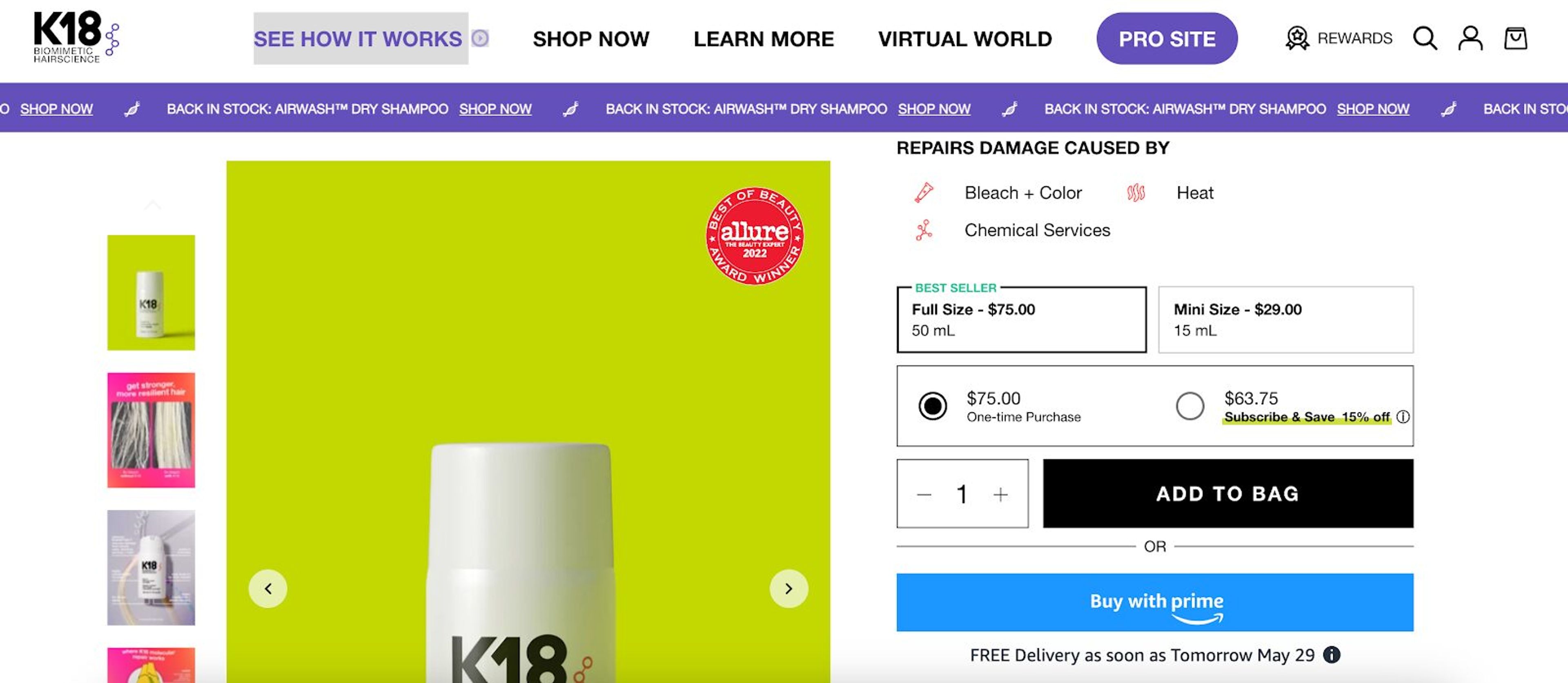 K18's call to action button is blue, which has good contrast on a white background.