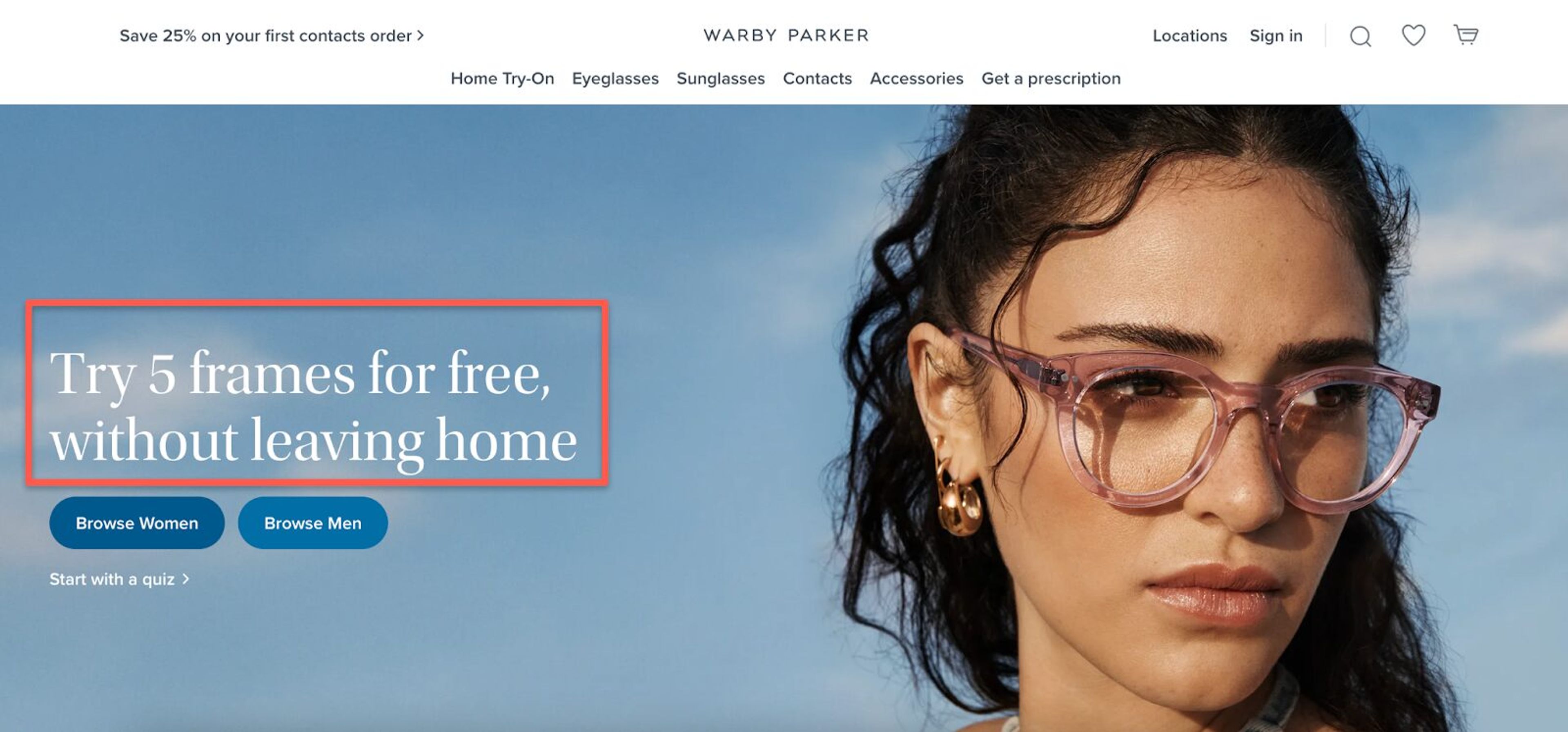 Warby Parker landing page design