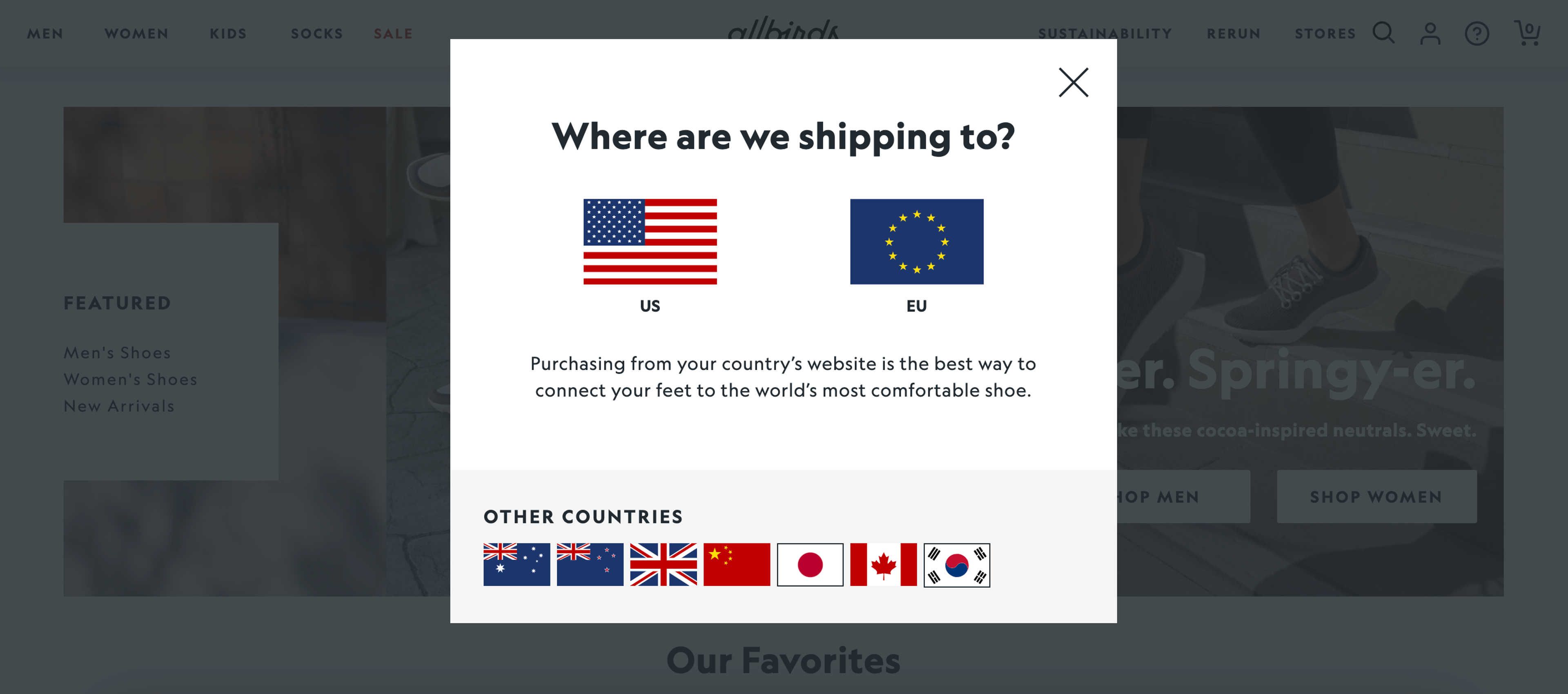 Allbirds' welcome popup example