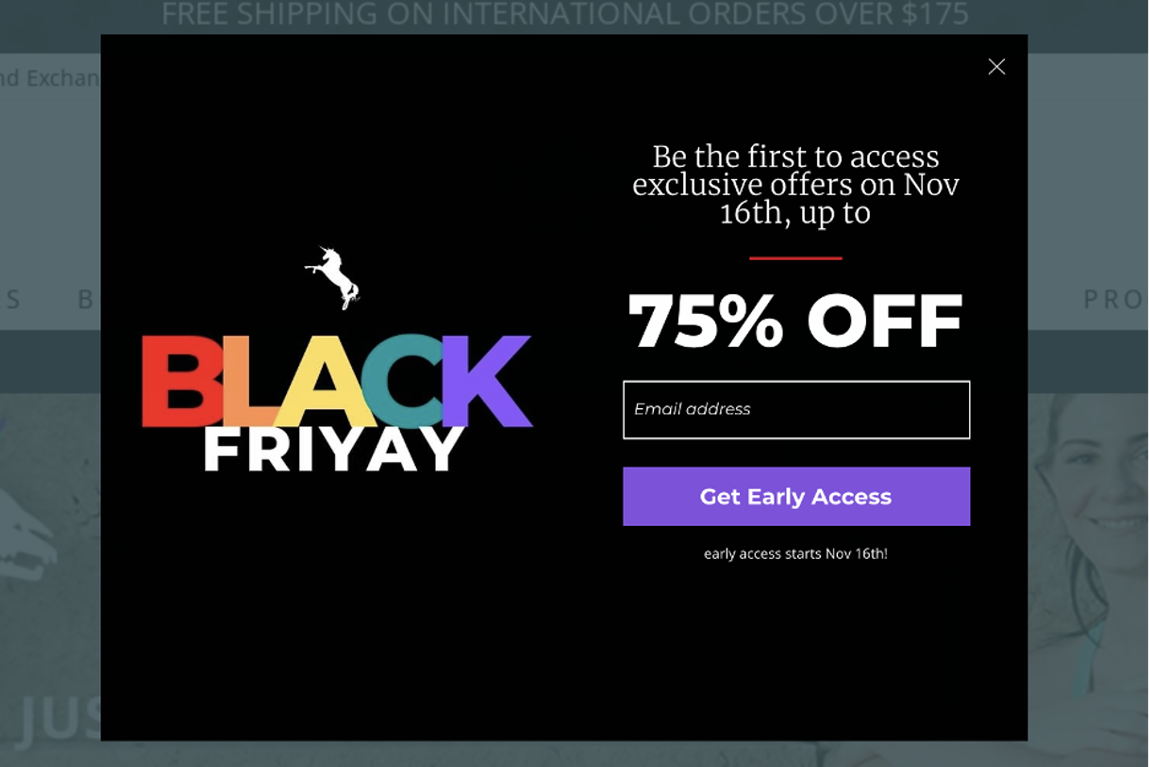 Email popup promoting Black Friday promotions to boost engagement