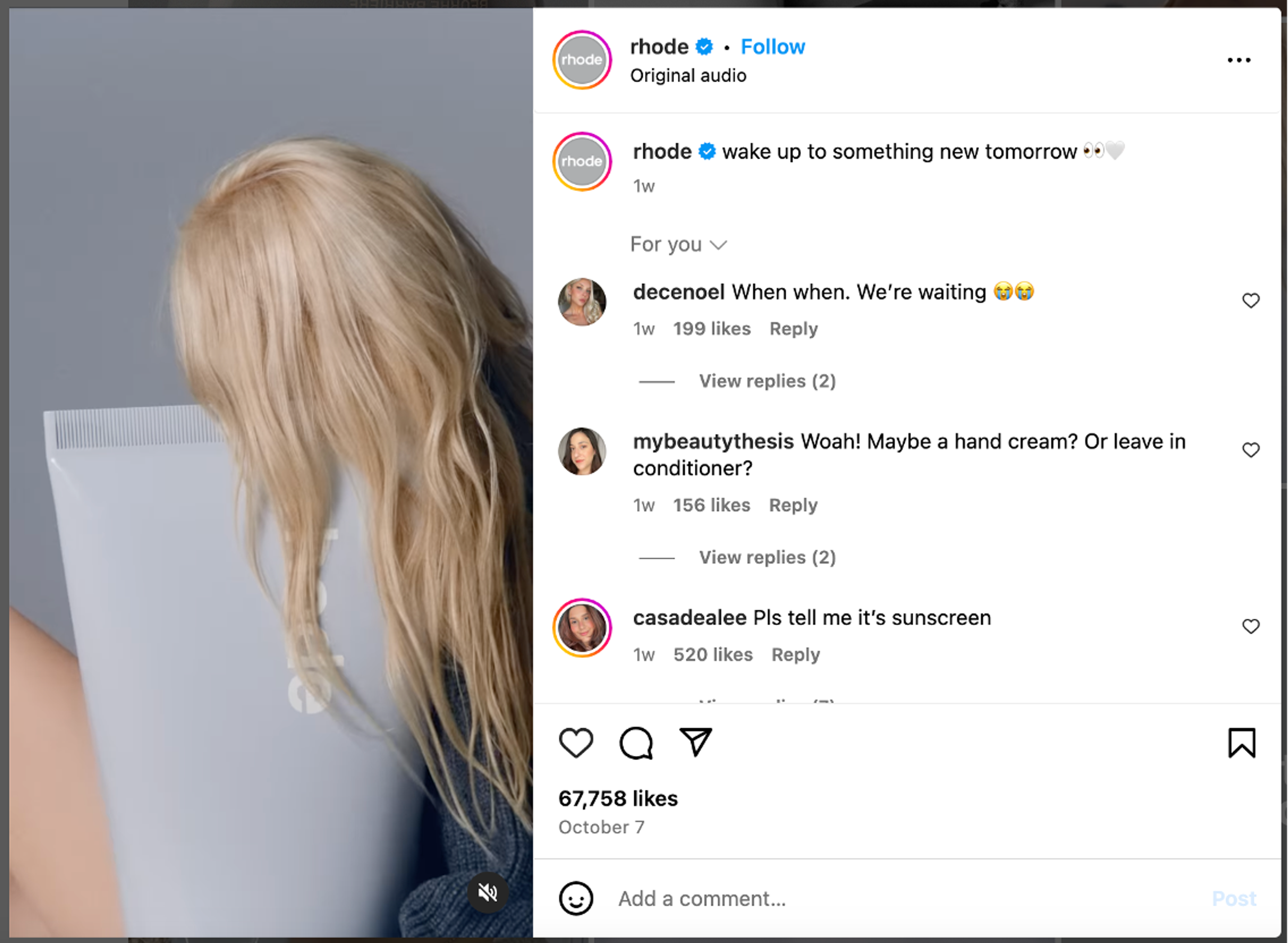 Rhode Barrier Butter collaboration promo on Instagram