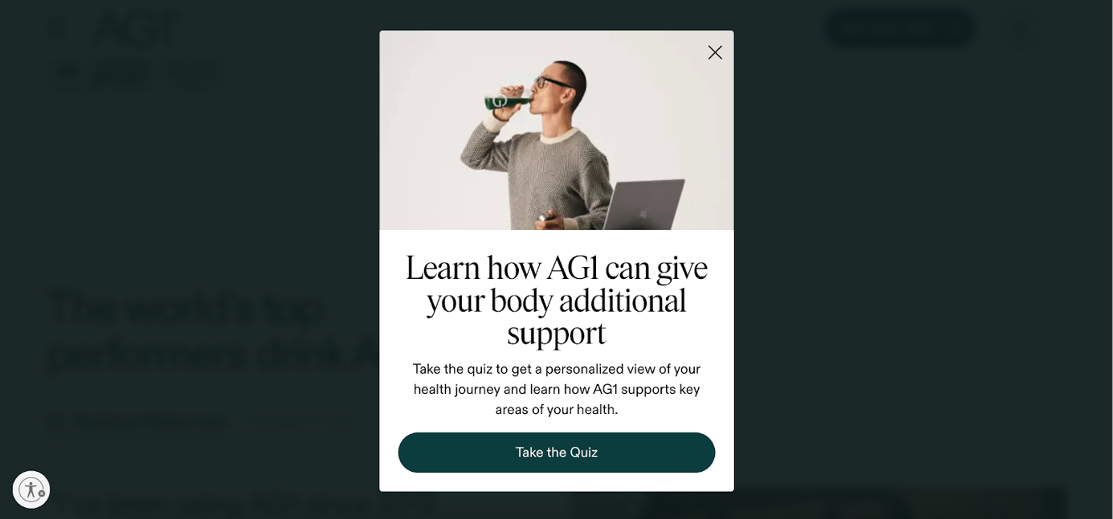 AG1 popup promoting a quiz