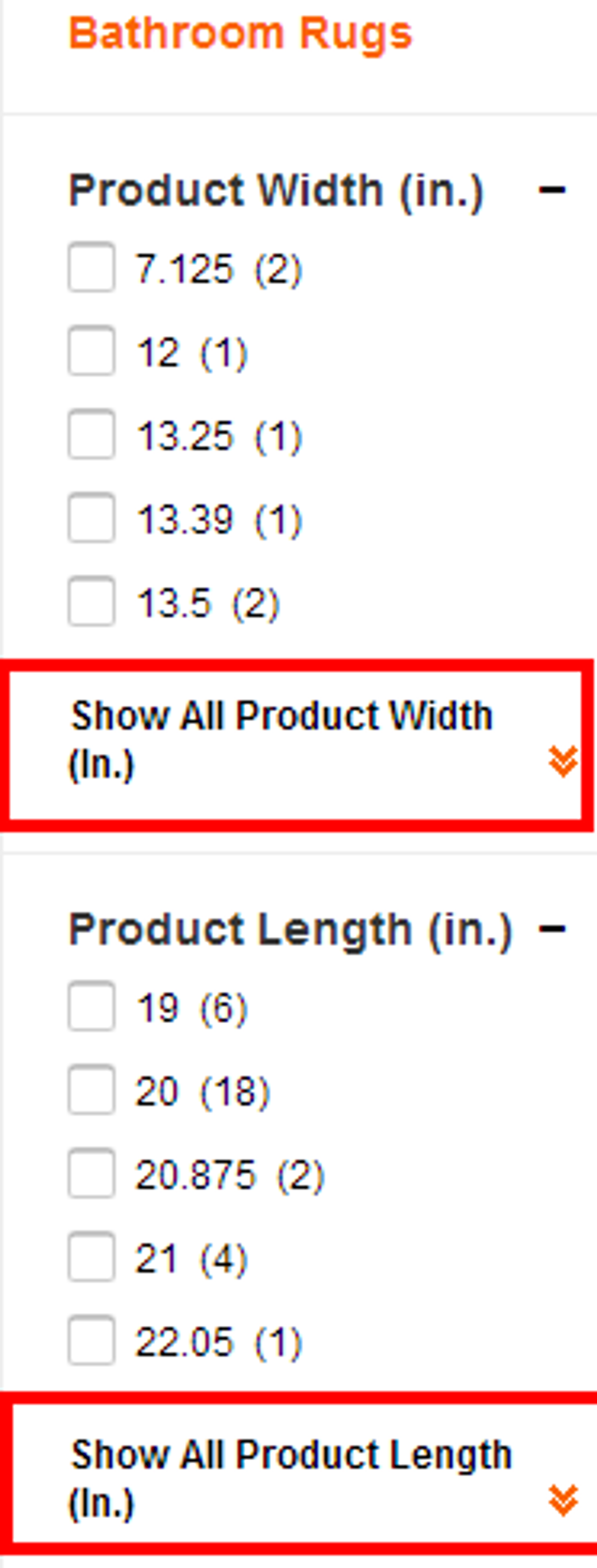 Faceted search in-line expand menu options