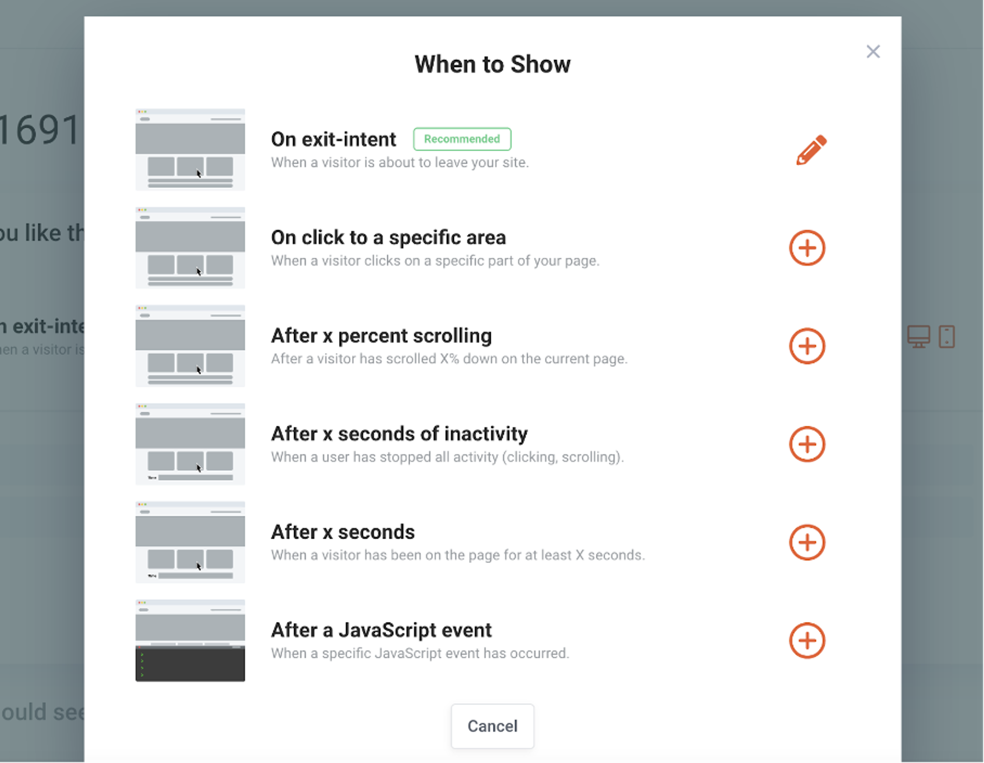 Behavior-triggered pop-up options