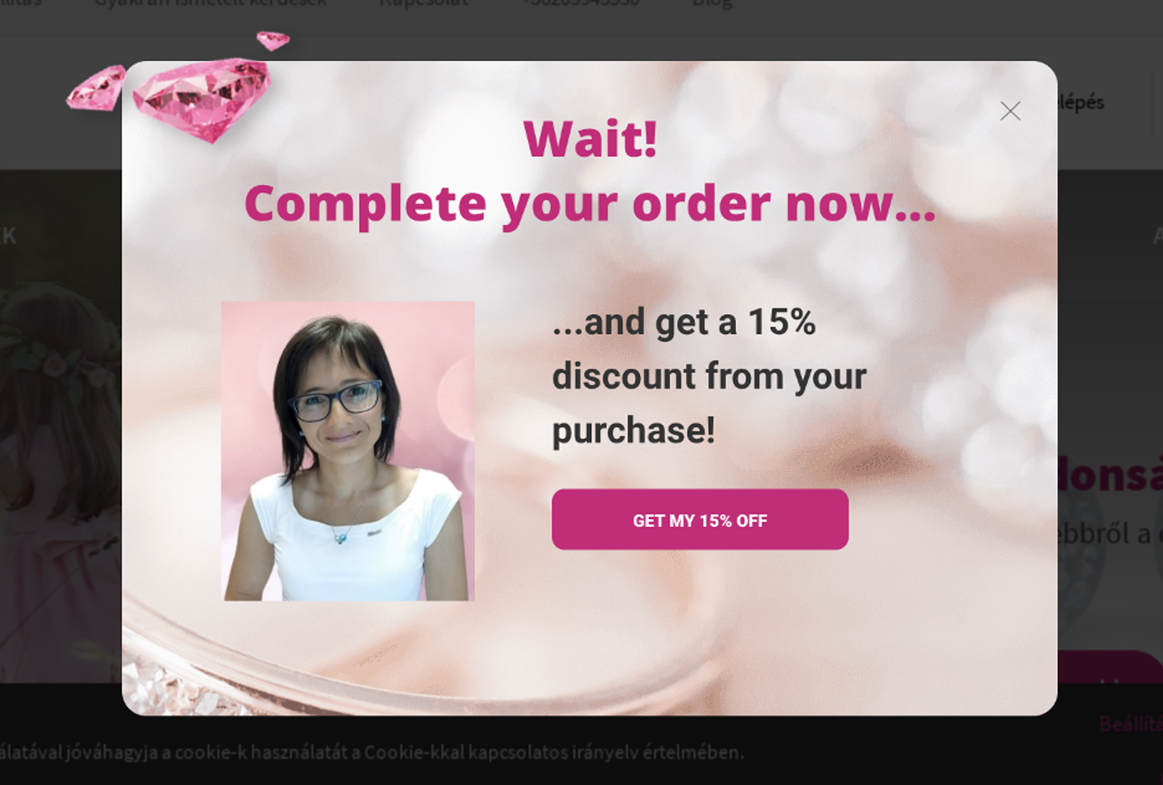Exit-intent popup example from Czar ekszer, grabbing visitors attention.