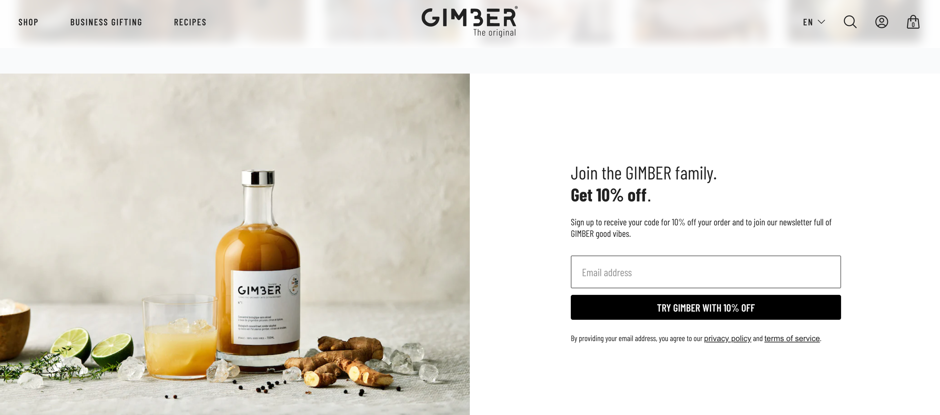 Gimber embedded email signup form