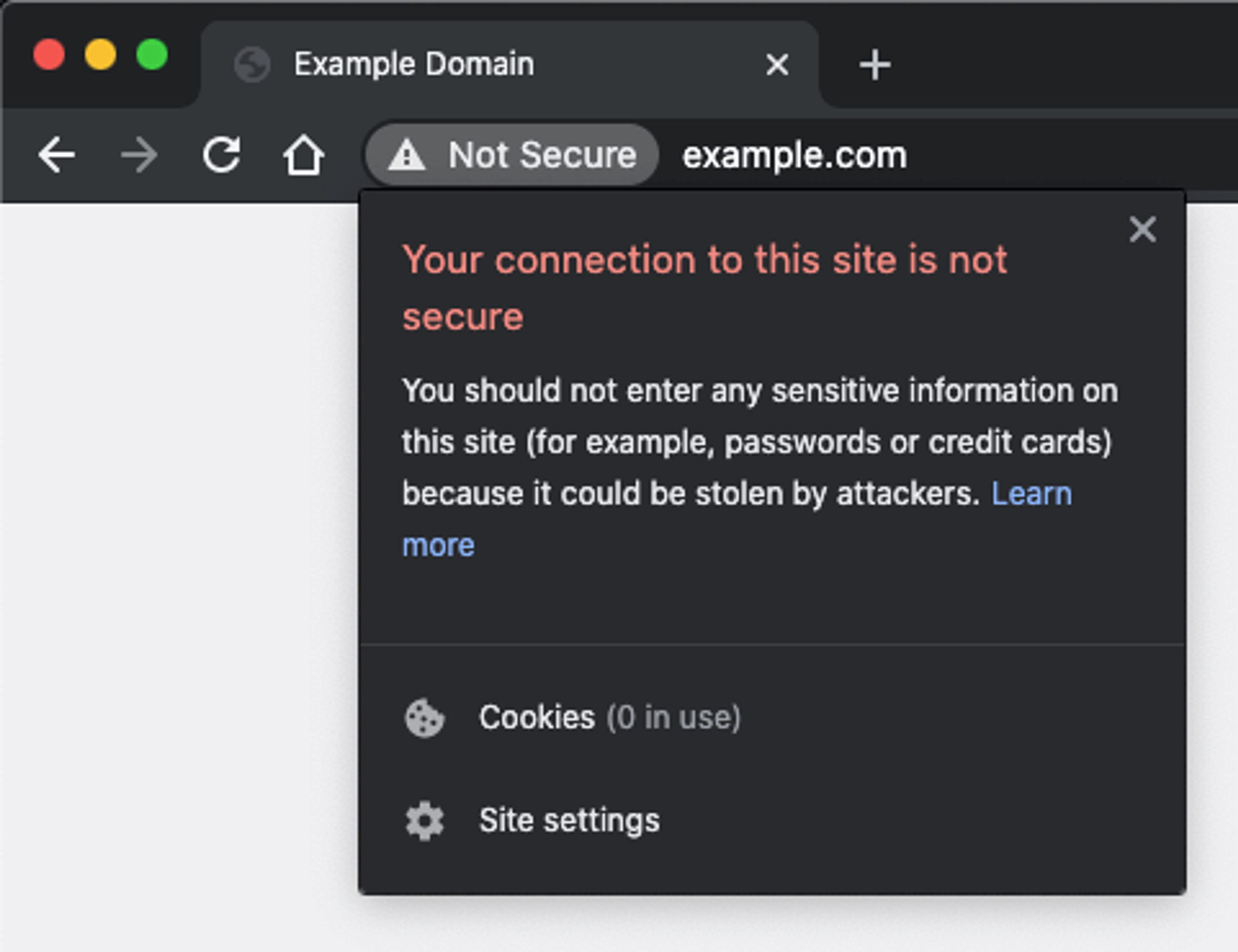 Online security warning about missing SSL certificate