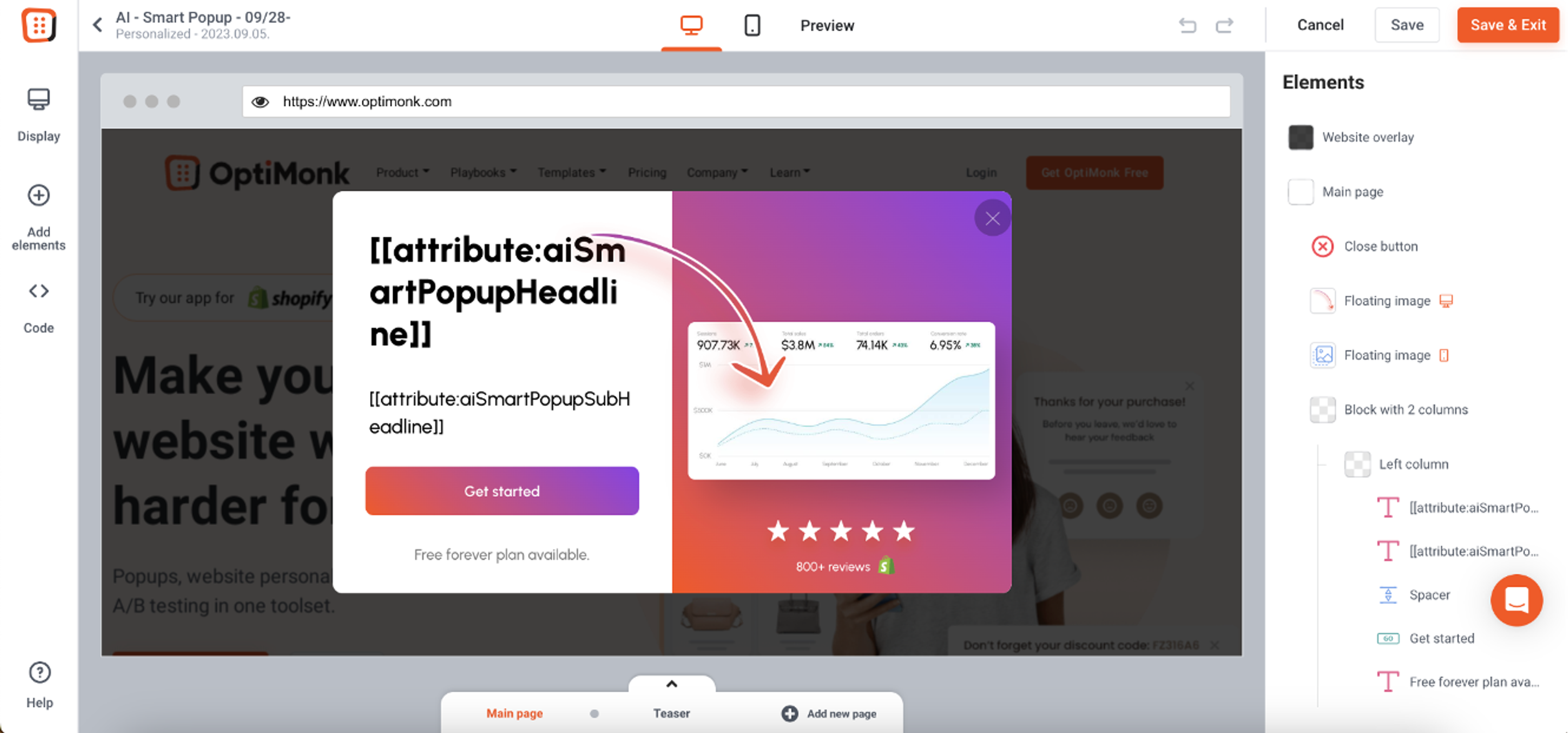 OptiMonk AI tool for exit-intent popups