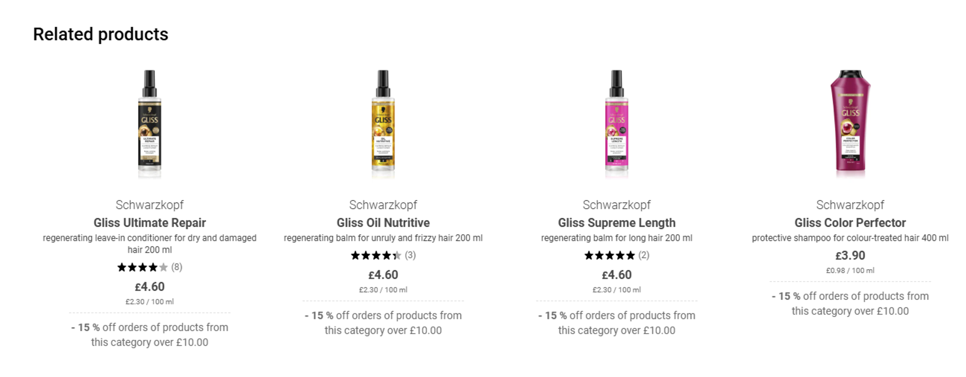 Product recommendation example from Notino