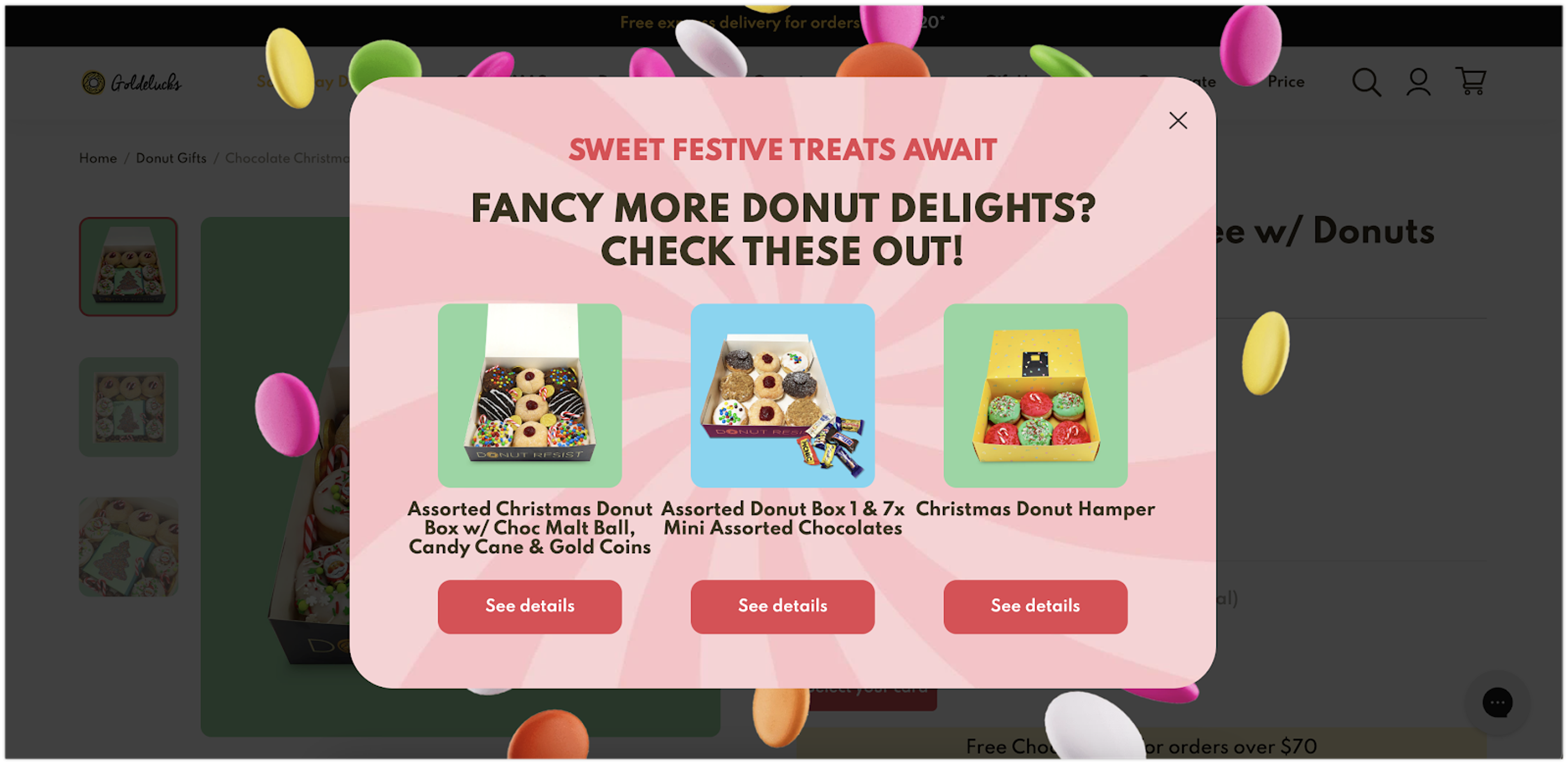 Goldelucks offering personalized product recommendations in their exit intent popup.