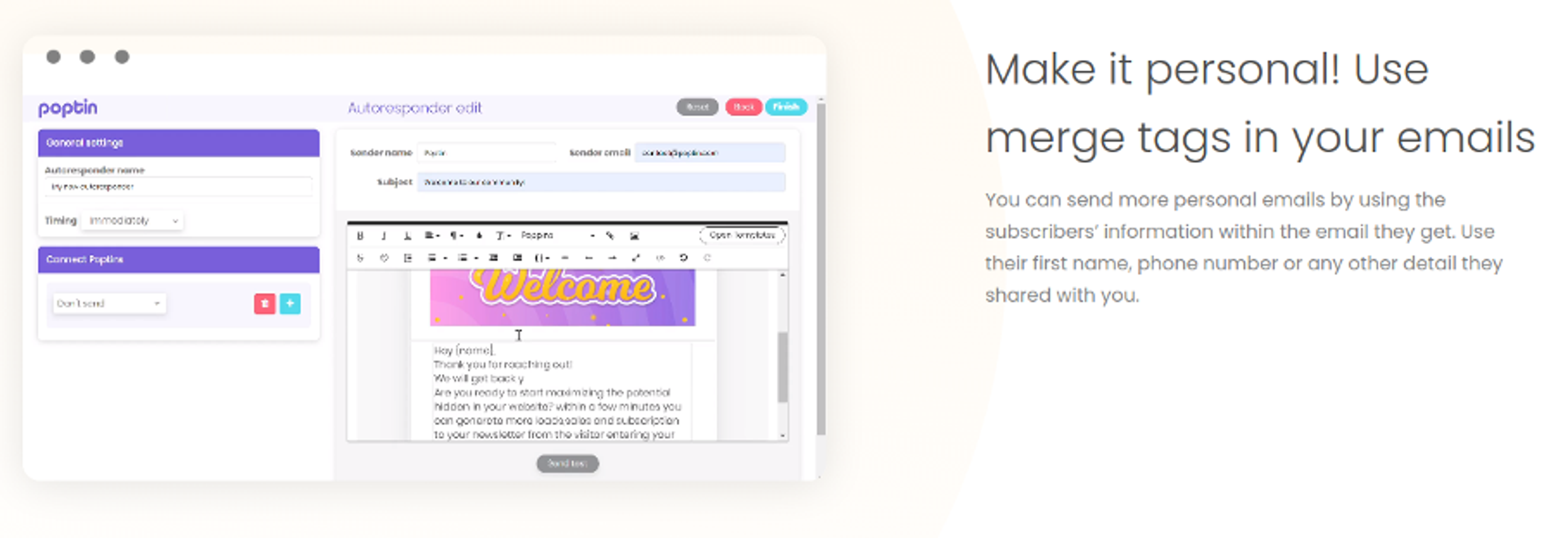 Poptin email marketing personalization