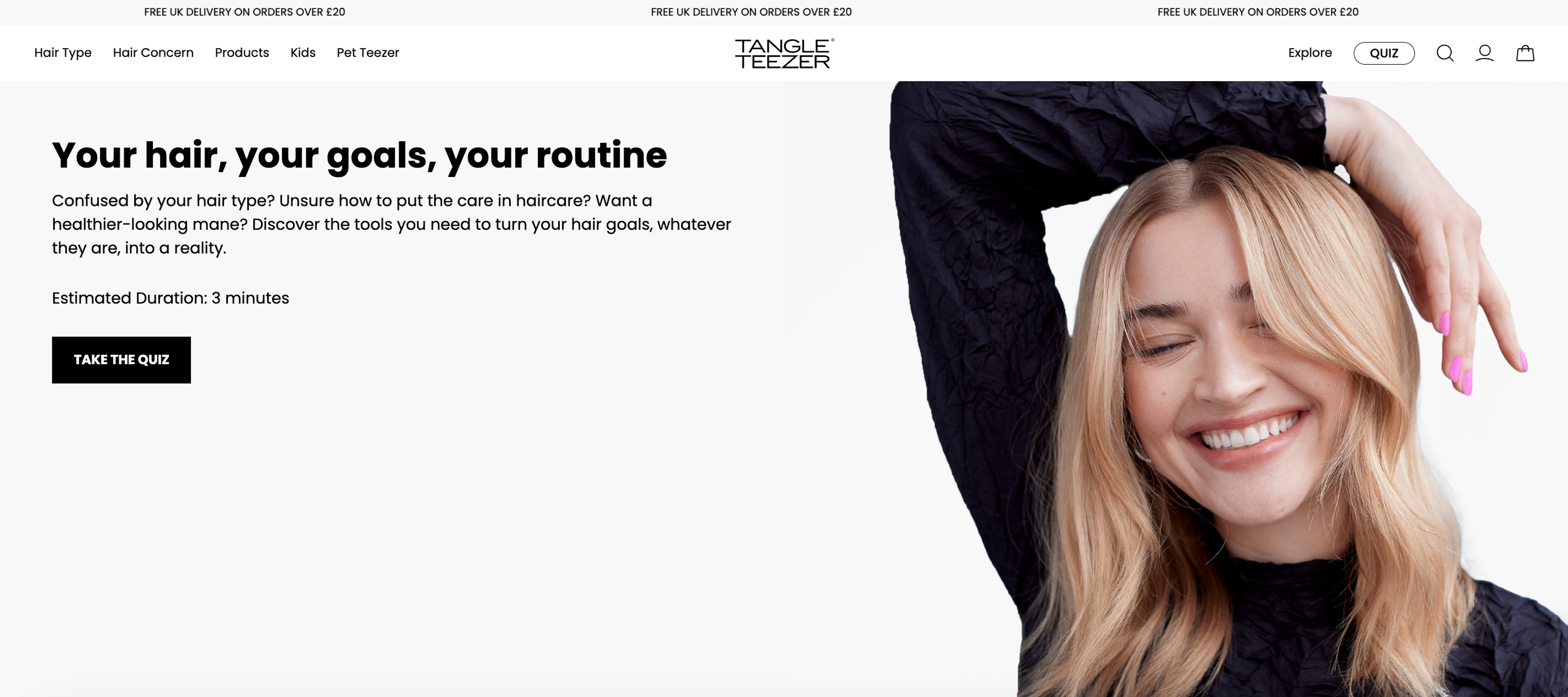 Hair quiz on Tanger Teezer's website