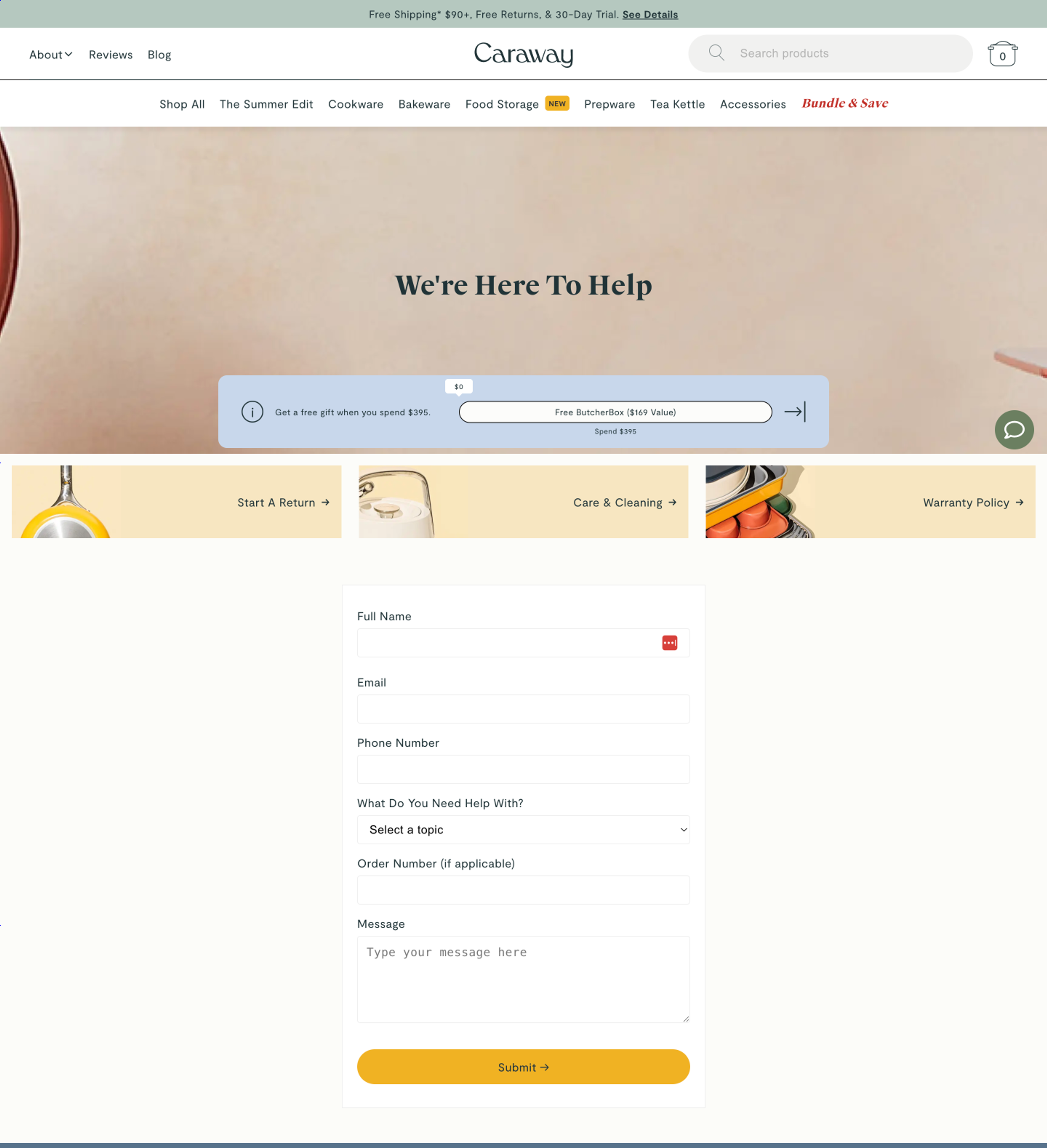 Website contact form Caraway